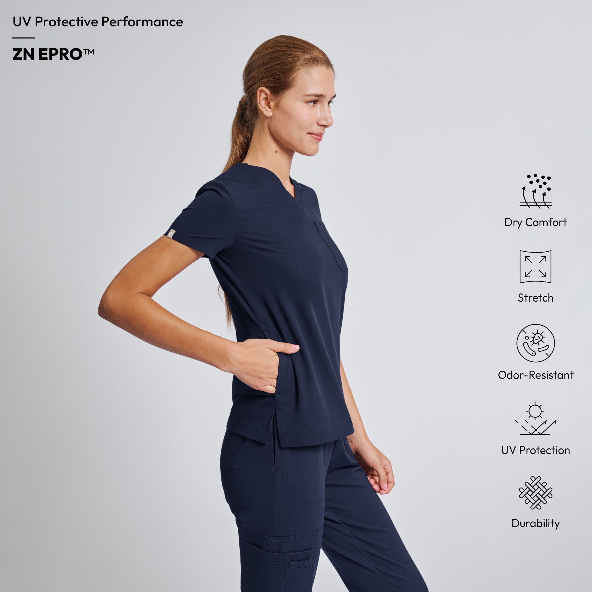 Zenir | Women's Core 3 Pocket Scrub Top - Navy