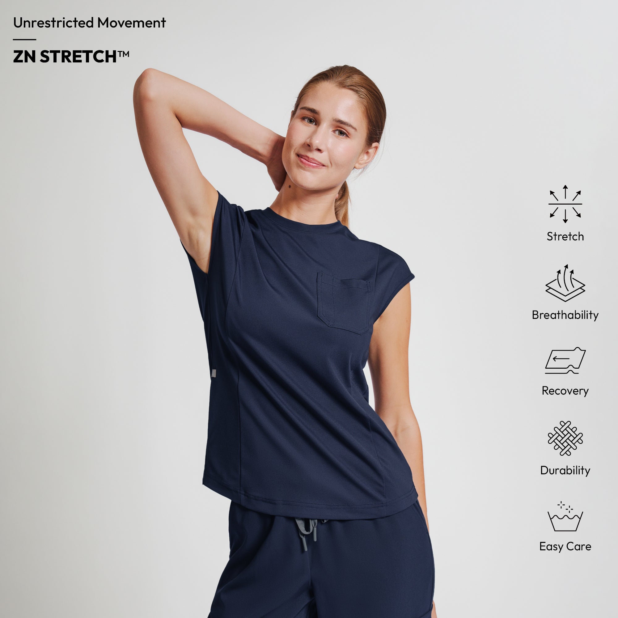 Zenir | Women's Soft Stretch Crewneck Scrub Top - Navy