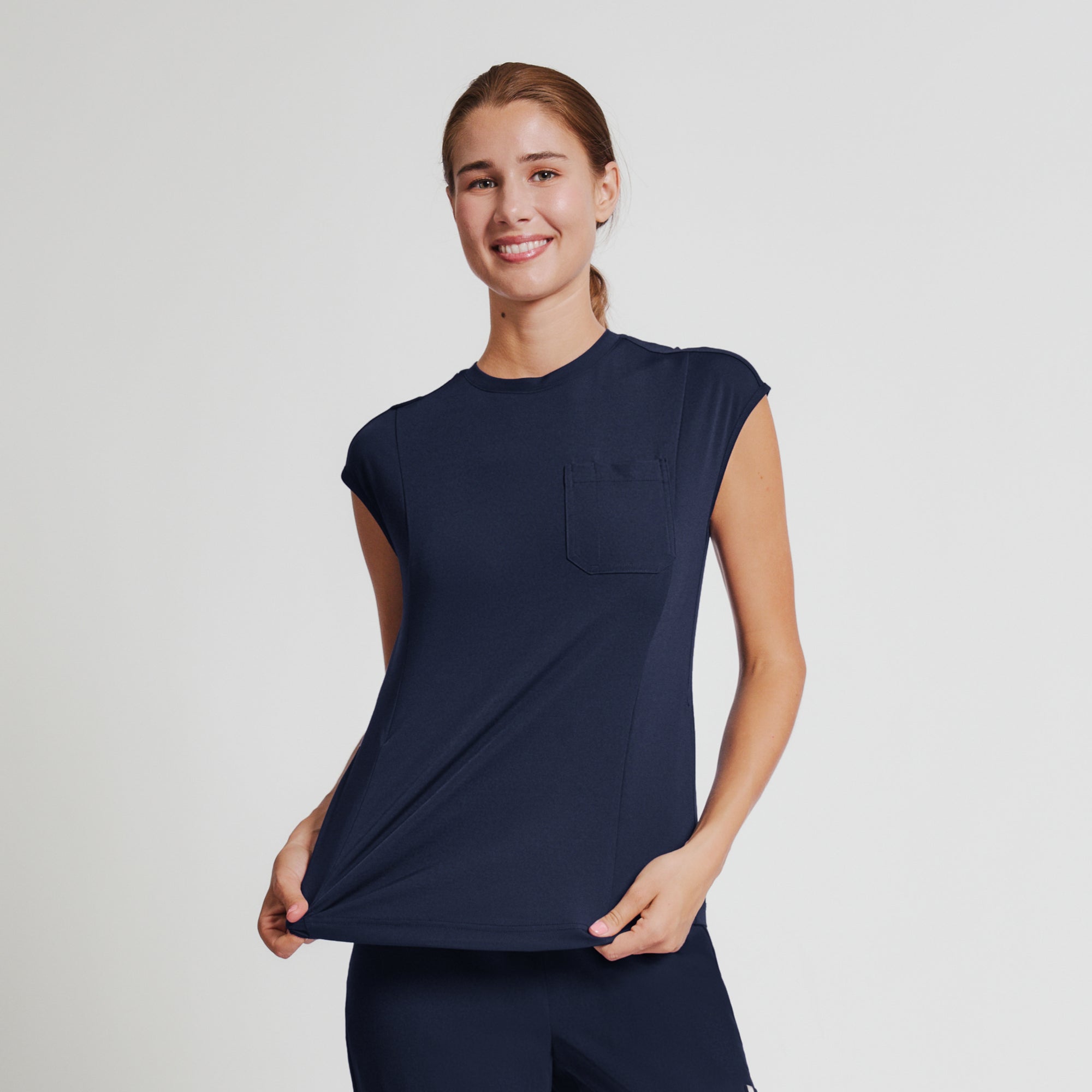 Zenir | Women's Soft Stretch Crewneck Scrub Top - Navy