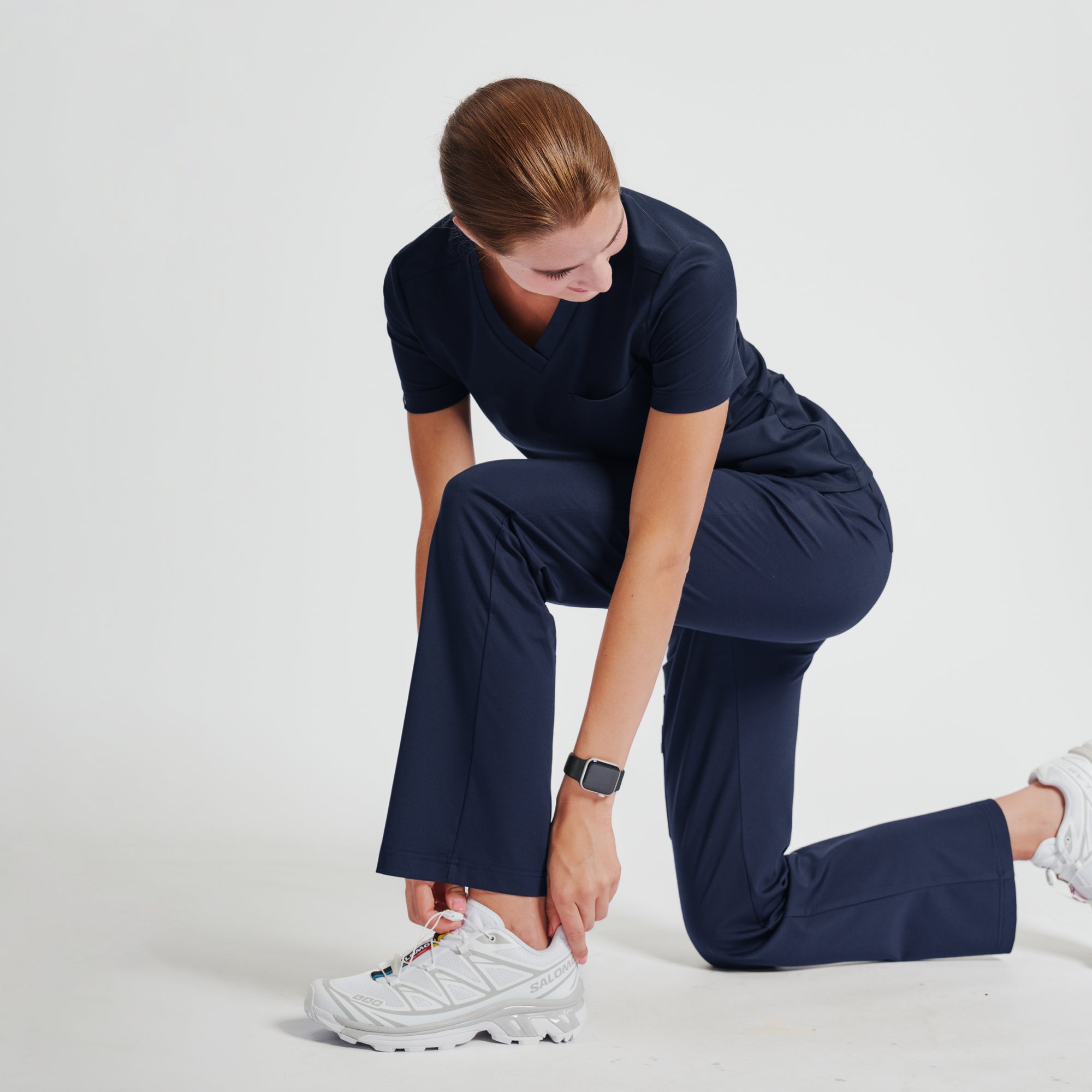 Zenir | Women's Soft Stretch High Waisted Flare Scrub Pants - Navy