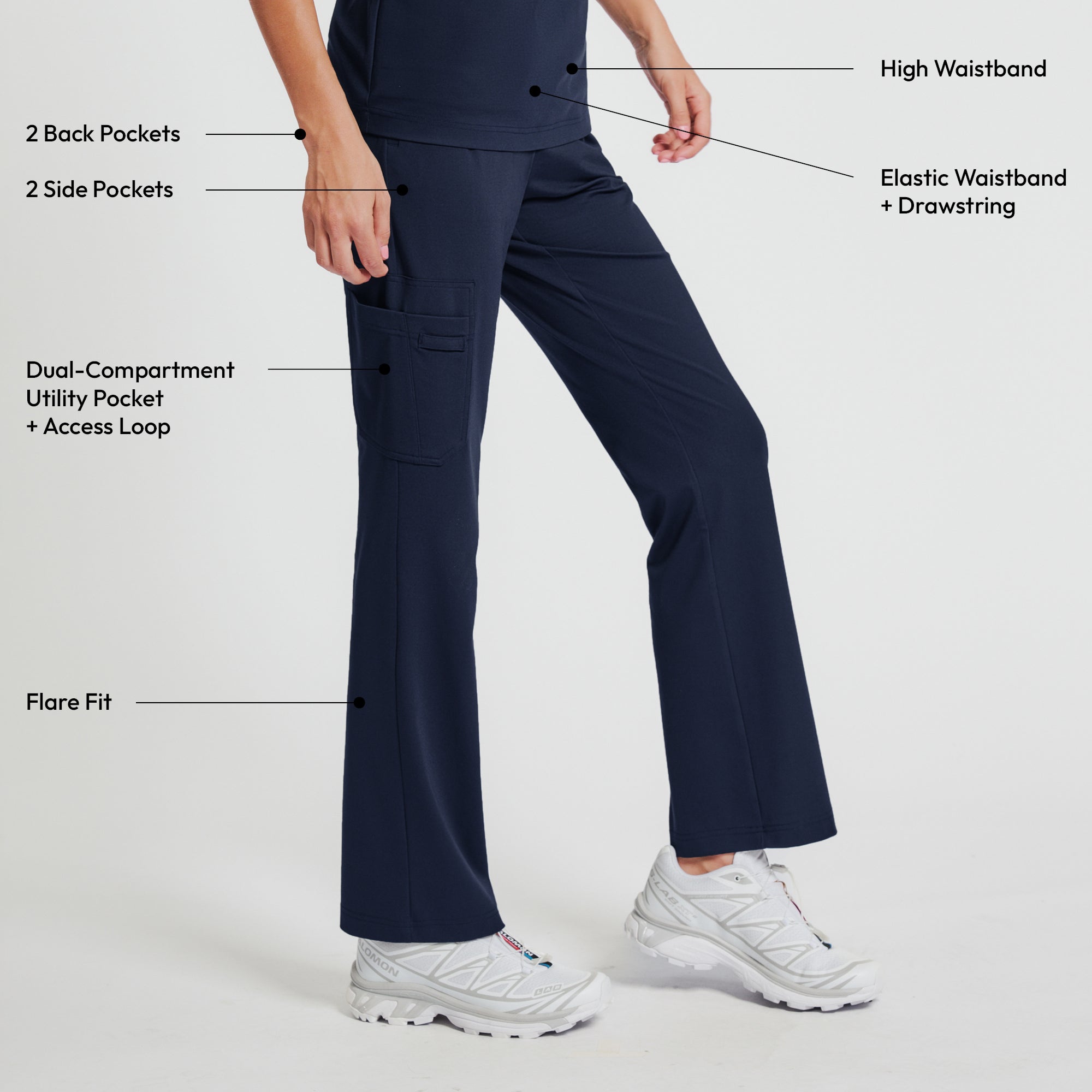 Zenir | Women's Soft Stretch High Waisted Flare Scrub Pants - Navy