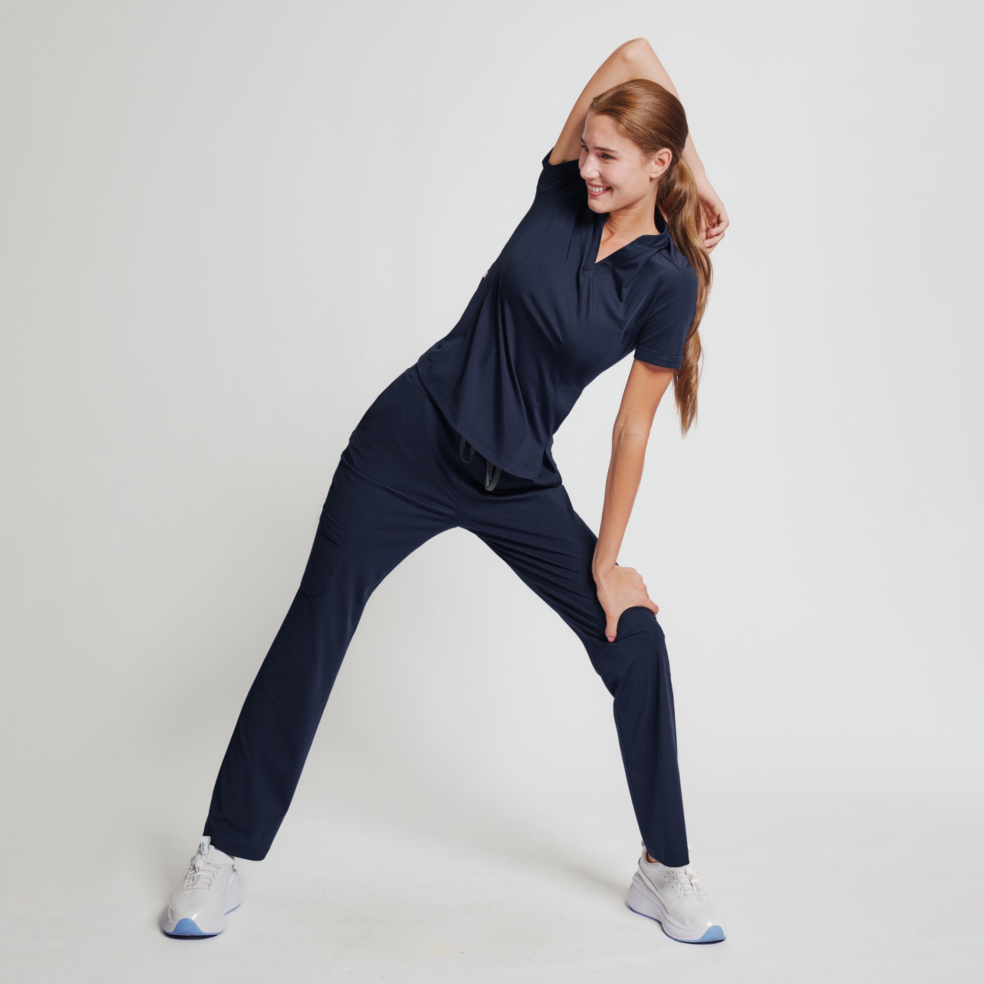 Zenir | Women's Soft Stretch Notched Scrub Top - Navy