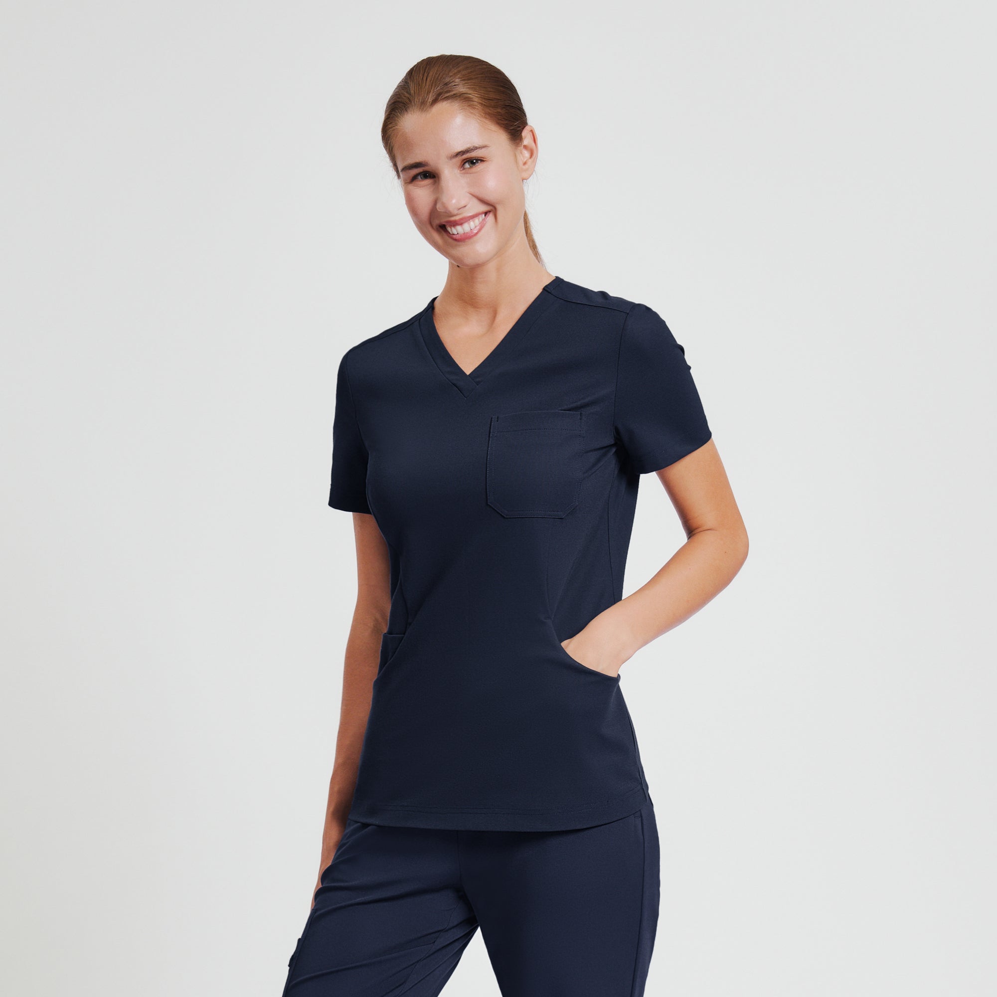 Zenir | Women's Soft Stretch Scrub Top - Navy