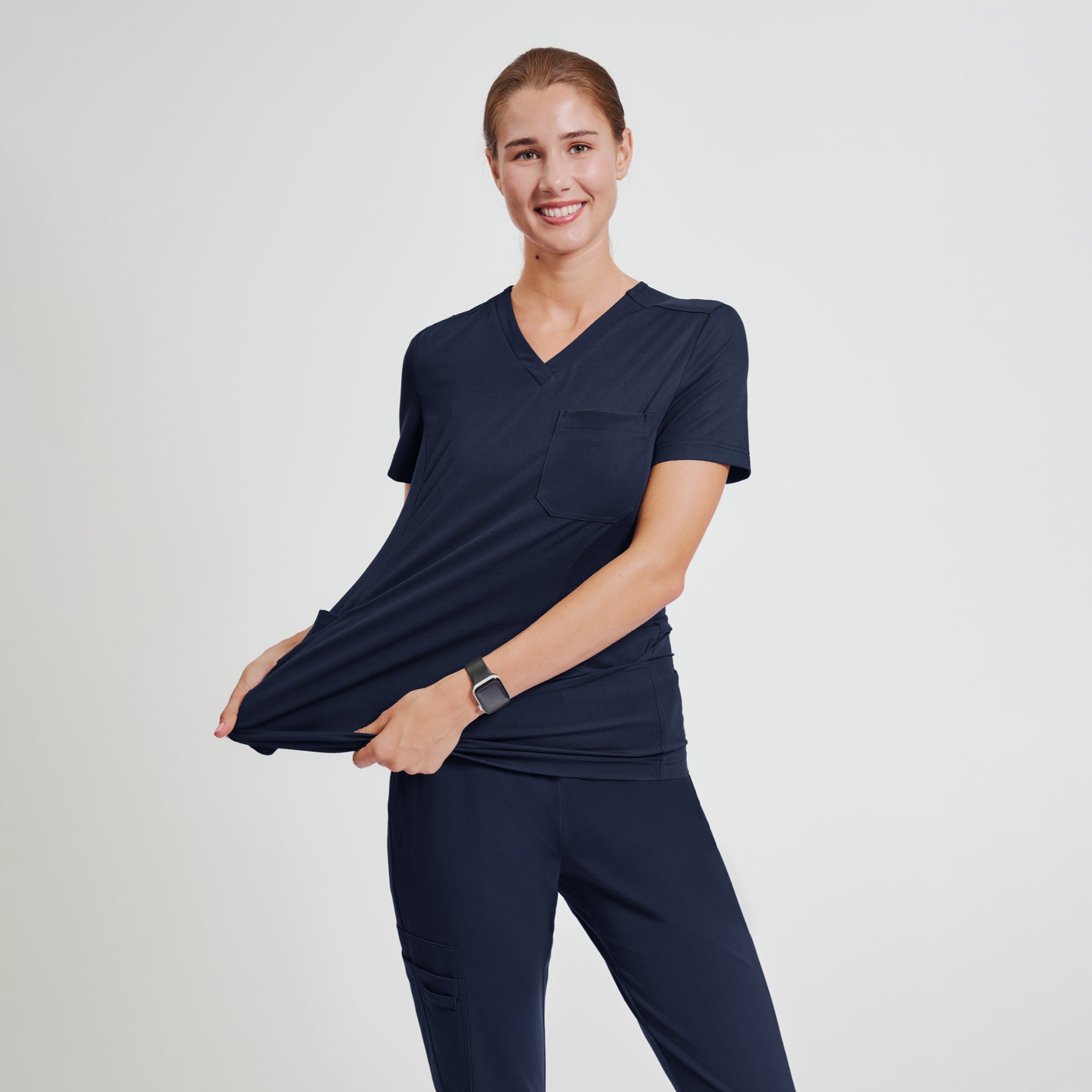 Zenir | Women's Soft Stretch Scrub Top - Navy
