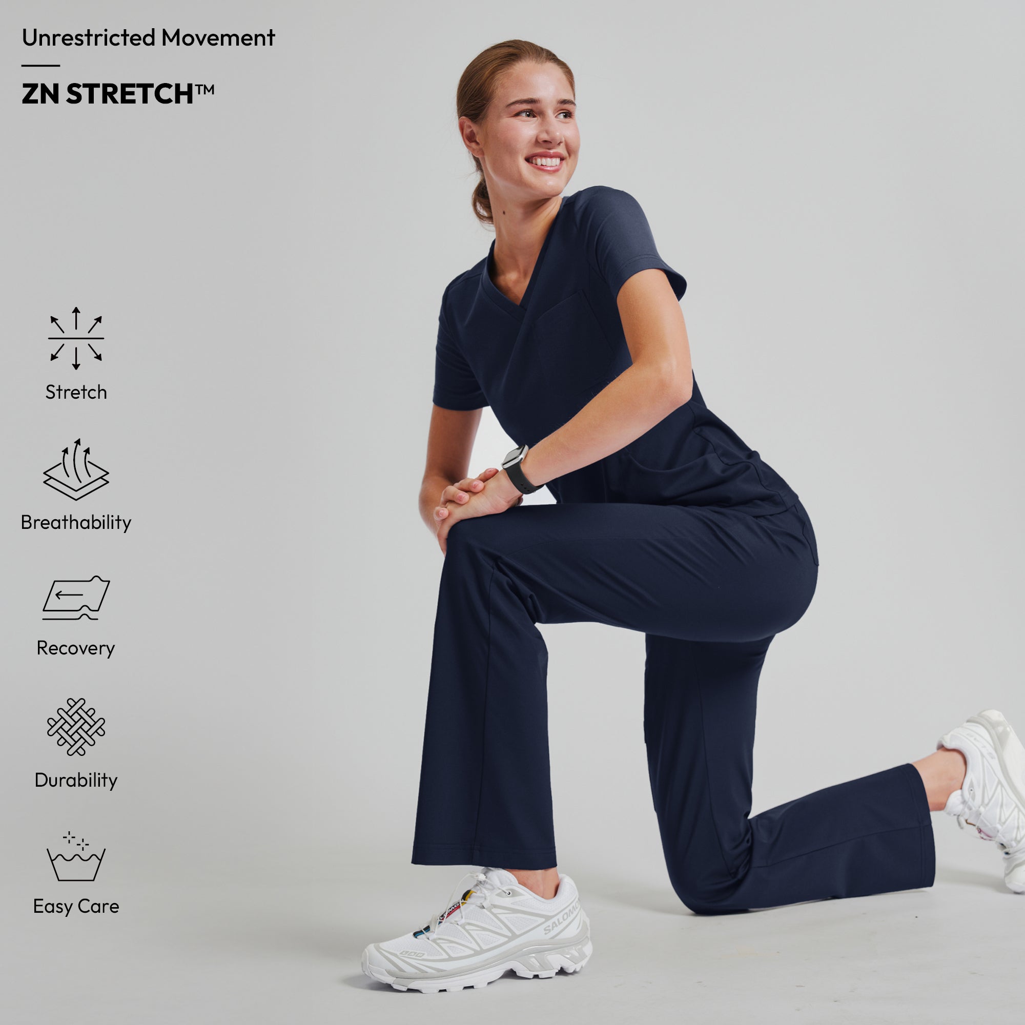 Zenir | Women's Soft Stretch Scrub Top - Navy