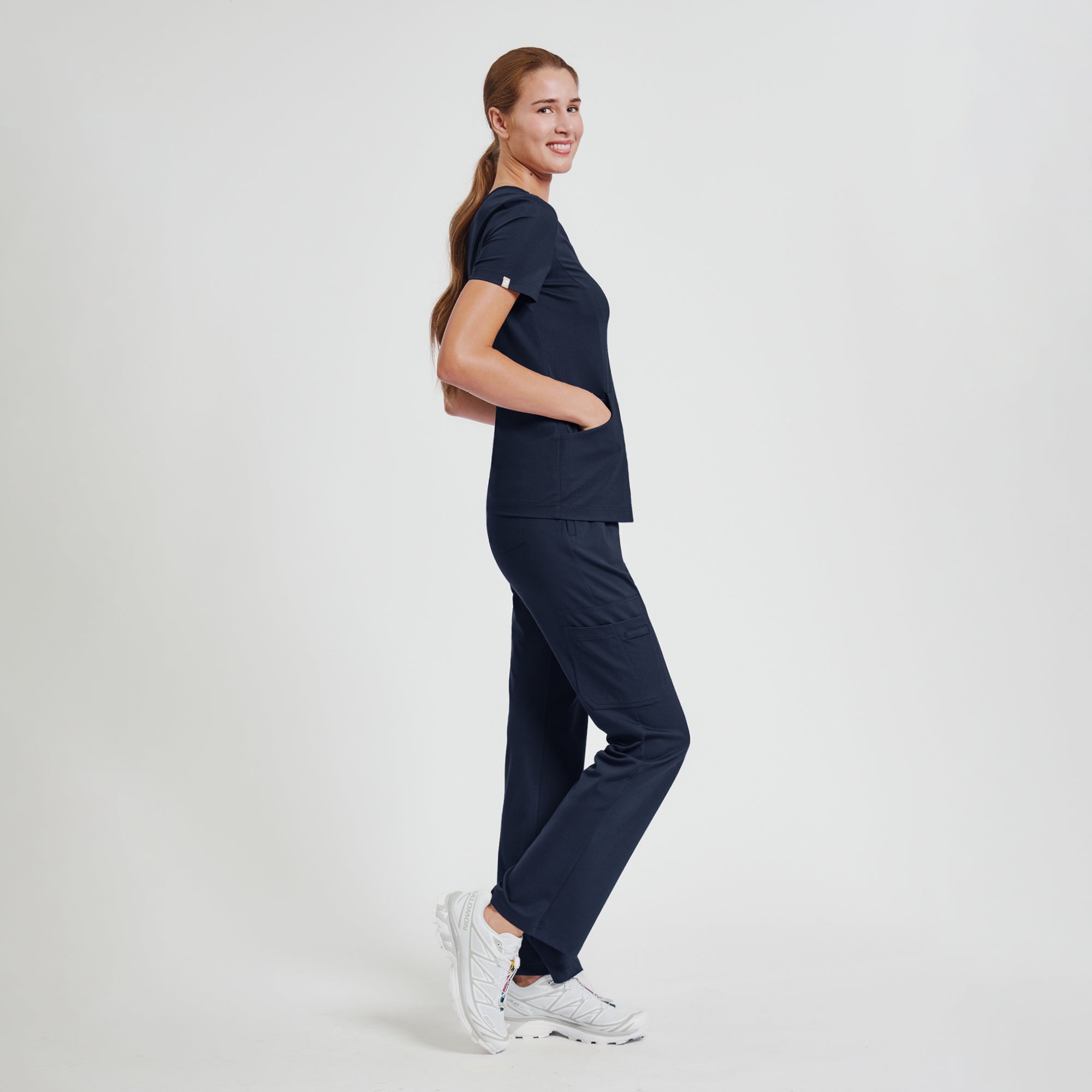 Zenir | Women's Soft Stretch Scrub Top - Navy