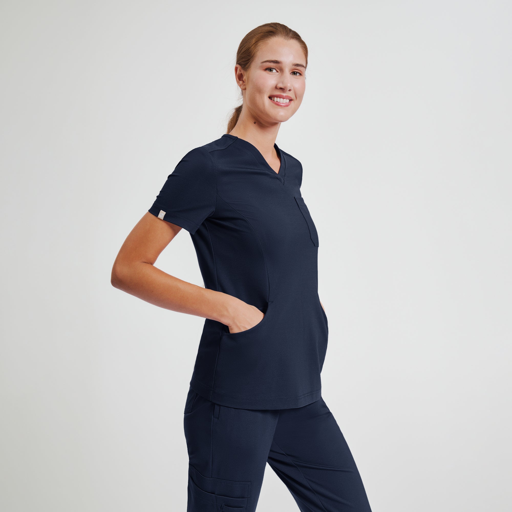 Zenir | Women's Soft Stretch Scrub Top - Navy