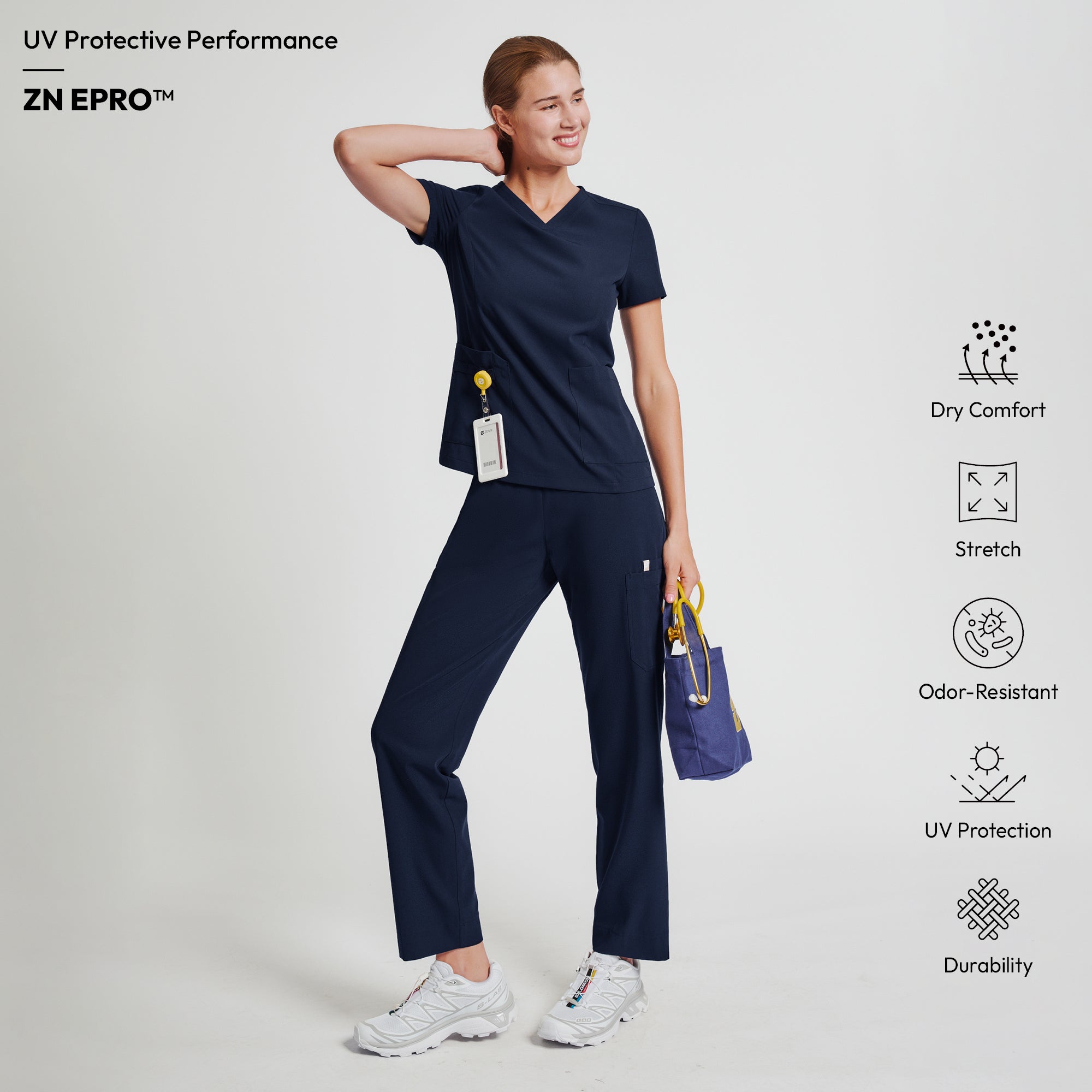 Zenir | Women's VersaPocket Scrub Top - Navy