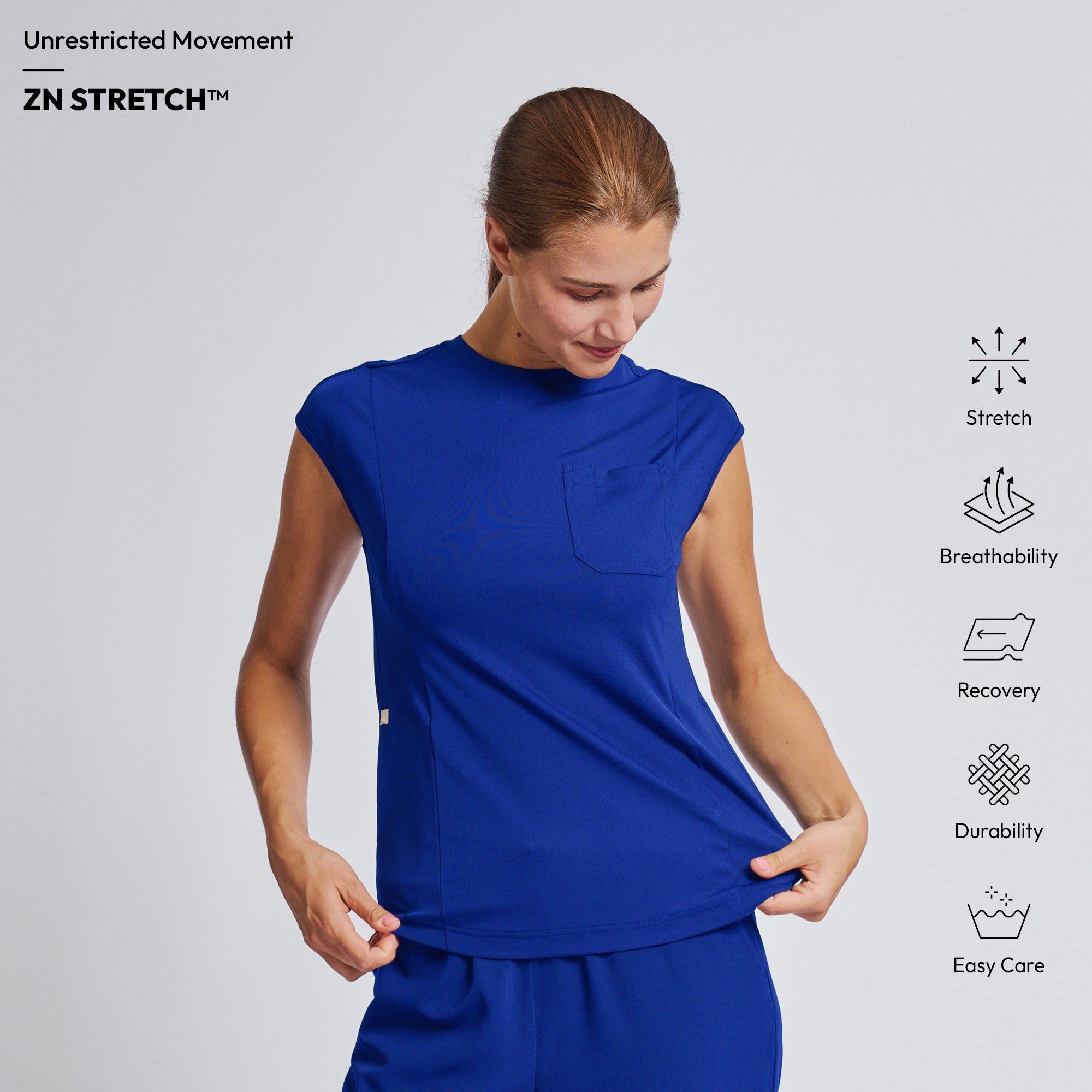 Zenir | Women's Soft Stretch Crewneck Scrub Top - Royal Blue