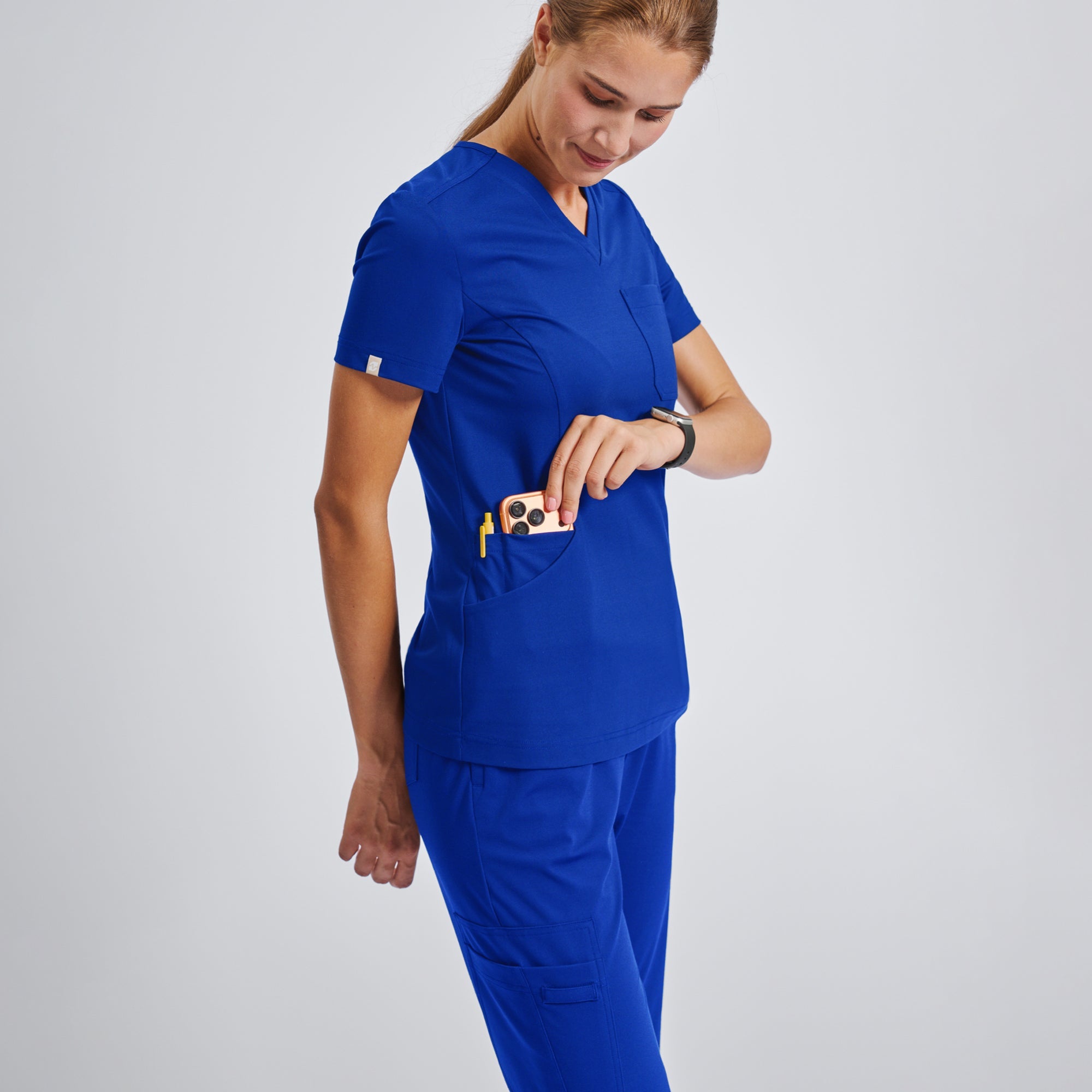 Zenir | Women's Soft Stretch High Waisted Flare Scrub Pants - Royal Blue
