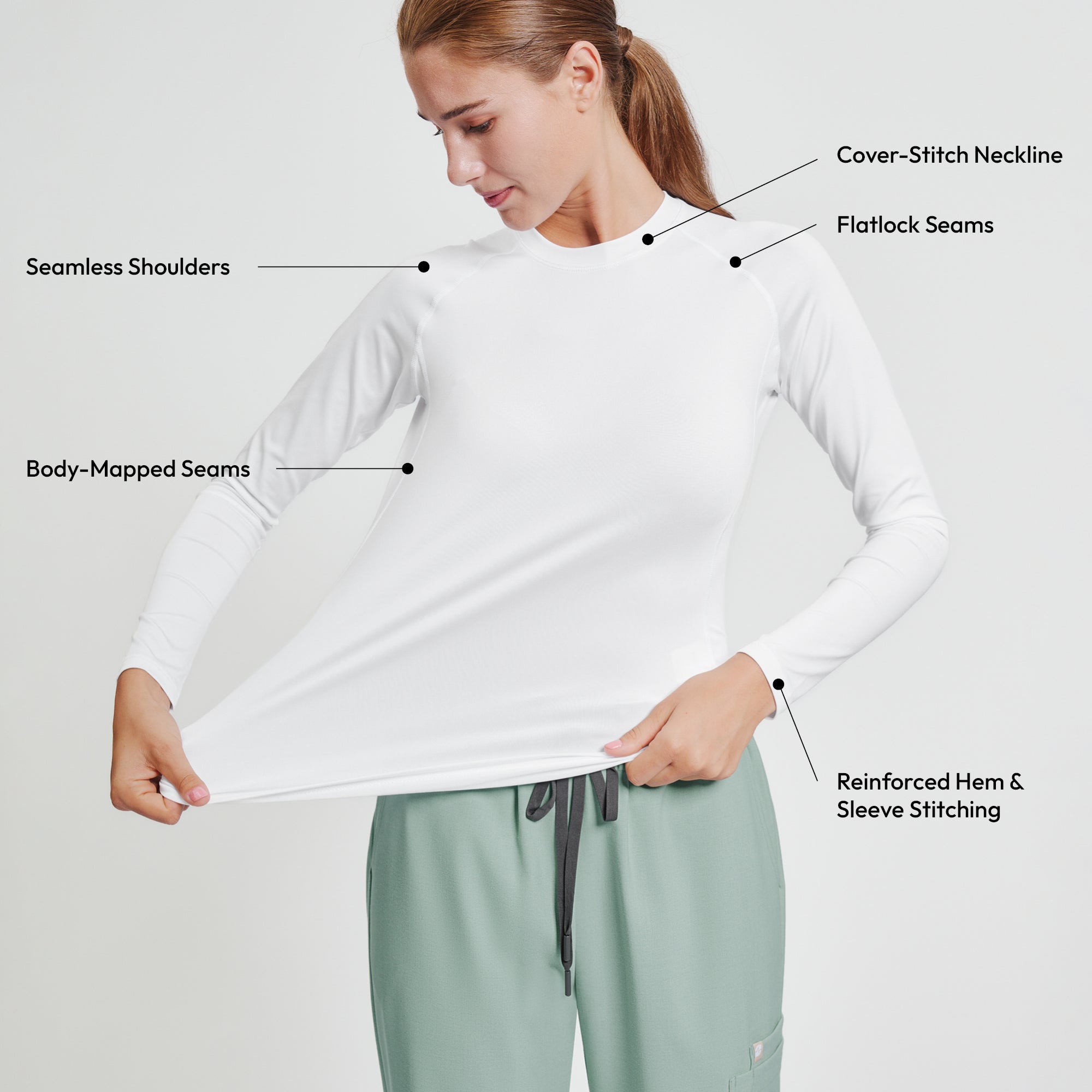 Zenir | Women's Essential Underscrub Top - White