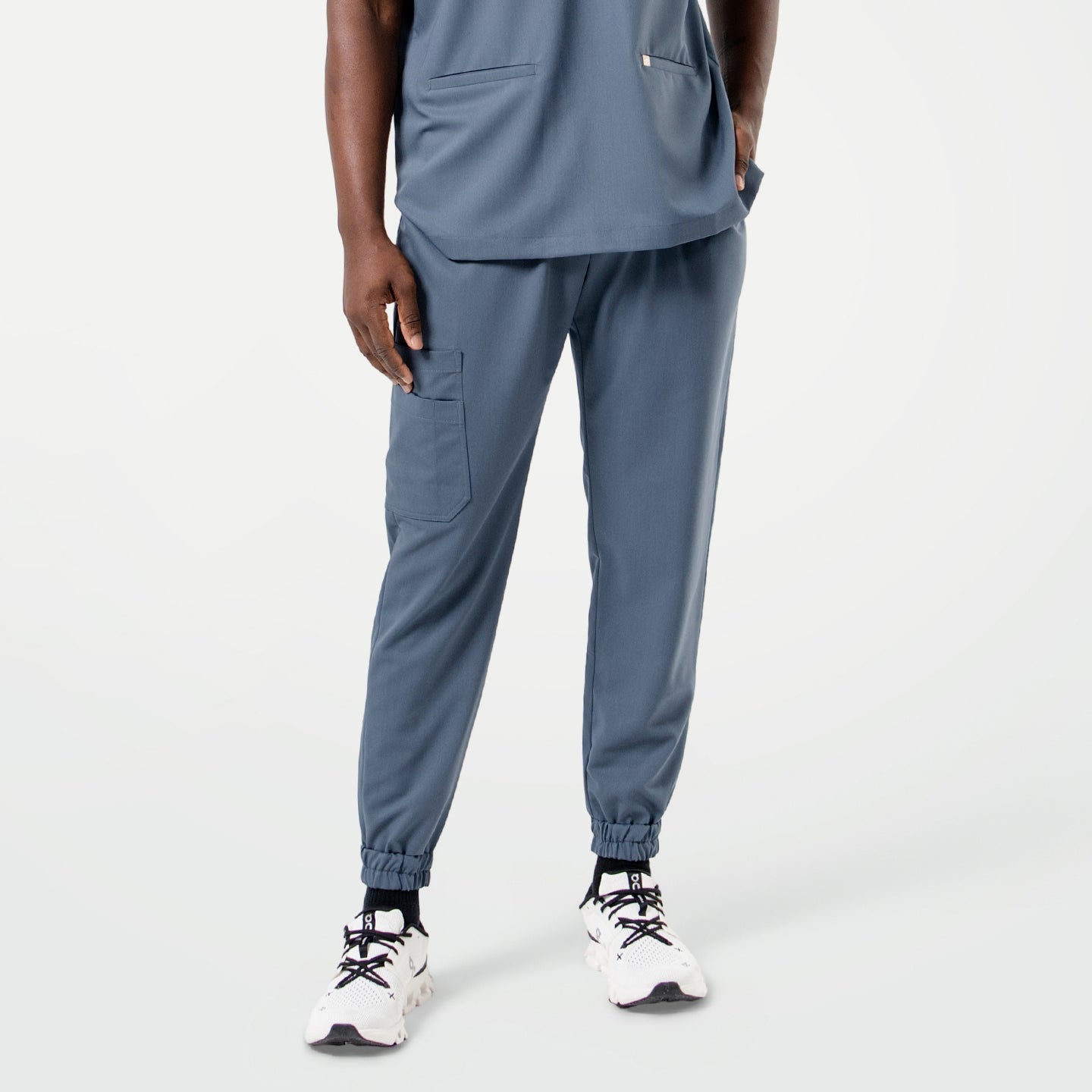 Smoky Blue StretchFit jogger scrub pants shown from the front