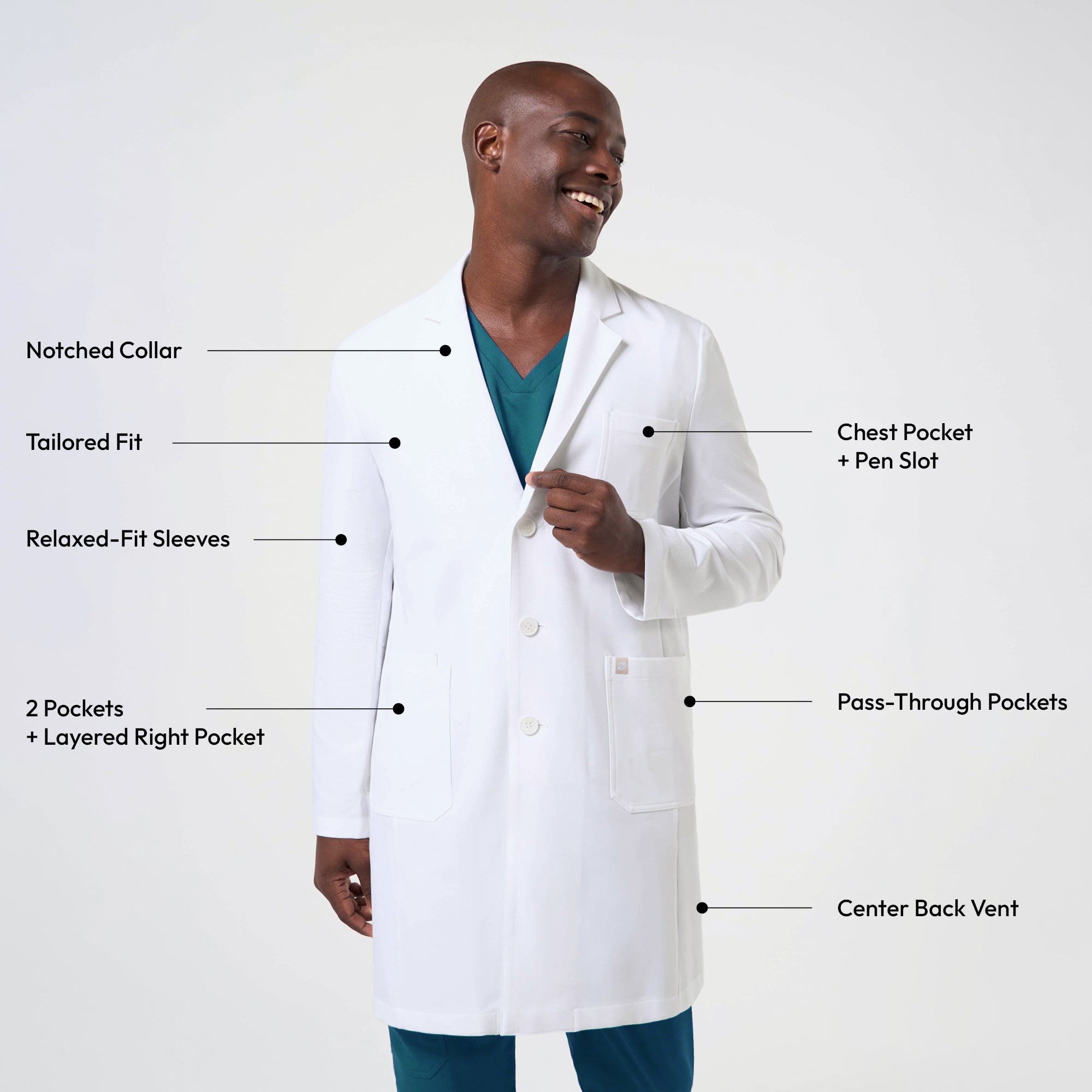 Zenir | Men's Standard Long Lab Coat LCM-301 - White