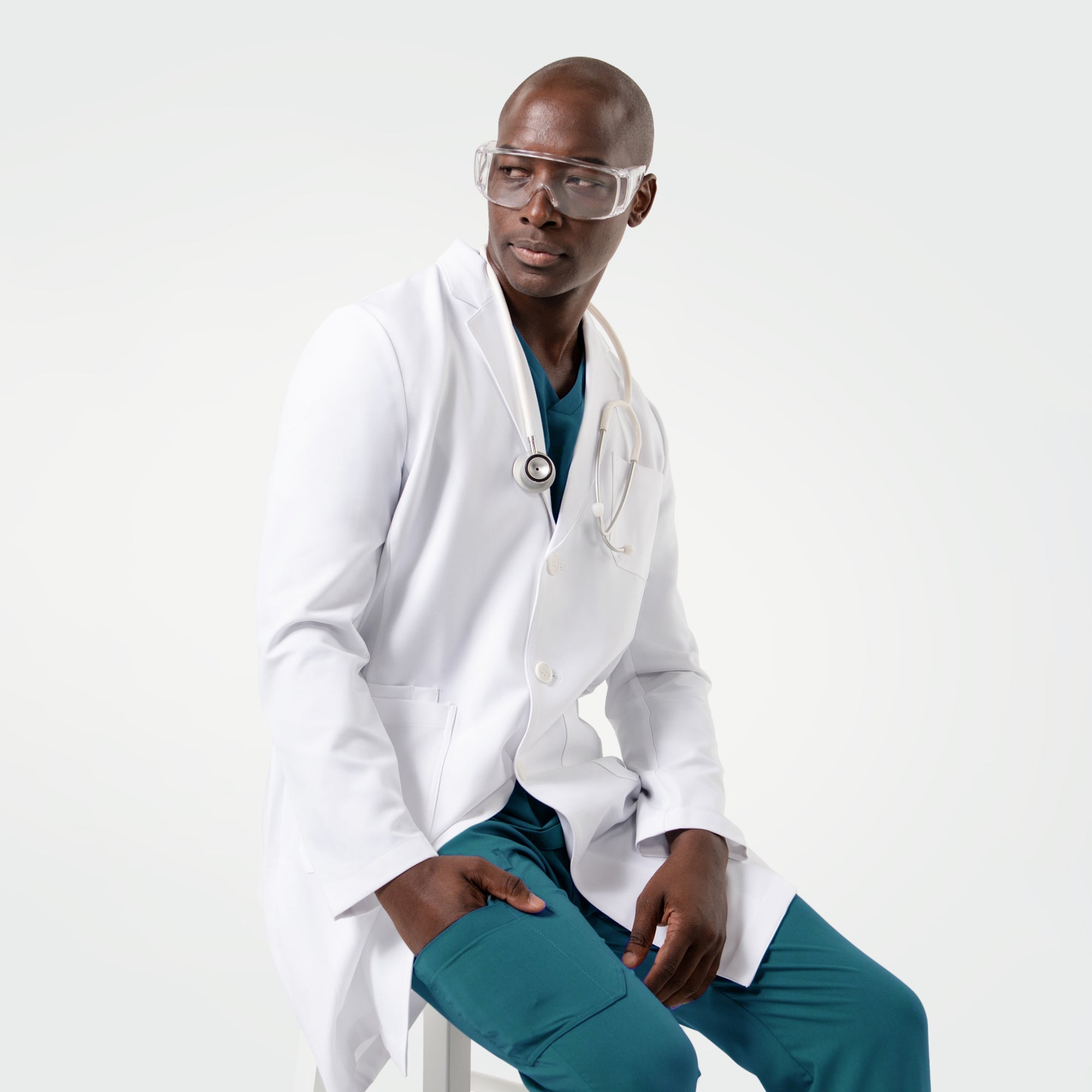 Zenir | Men's Standard Long Lab Coat LCM-301 - White