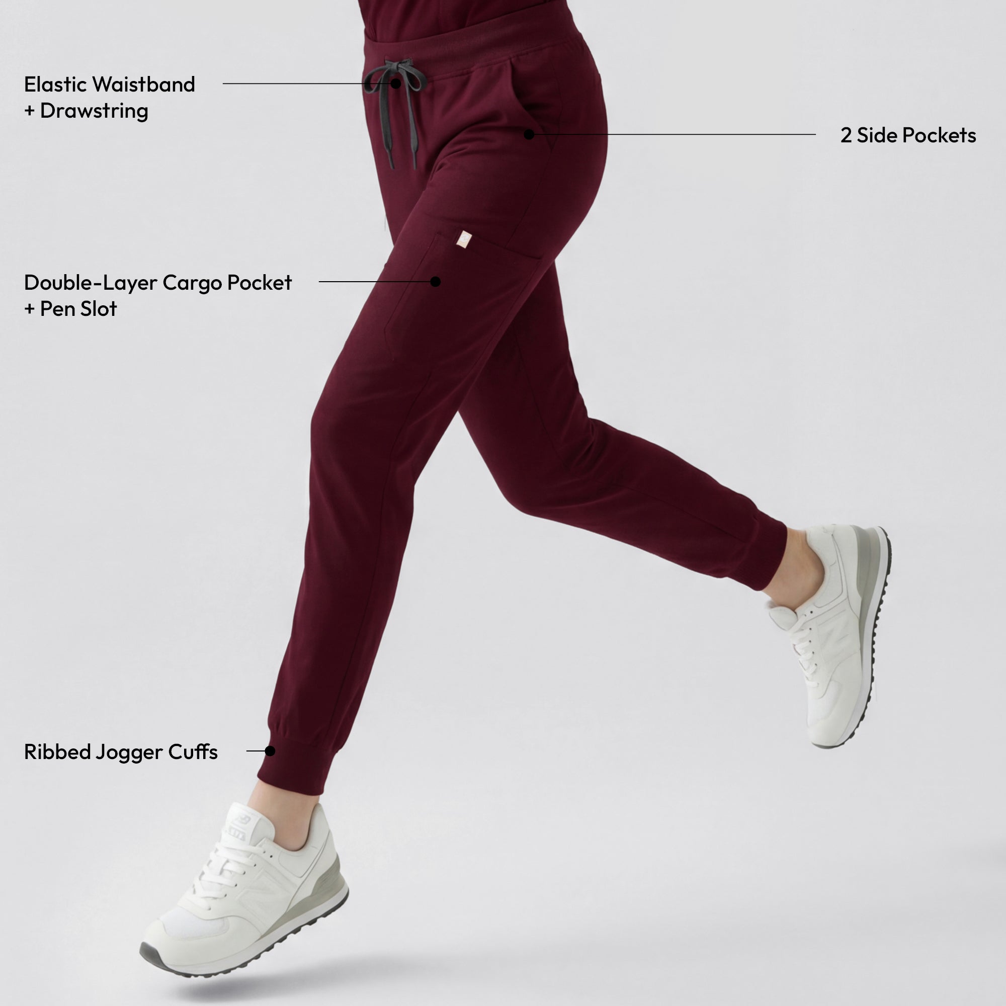 Zenir | Women's Easy-Fit Jogger Scrub Pants - Burgundy
