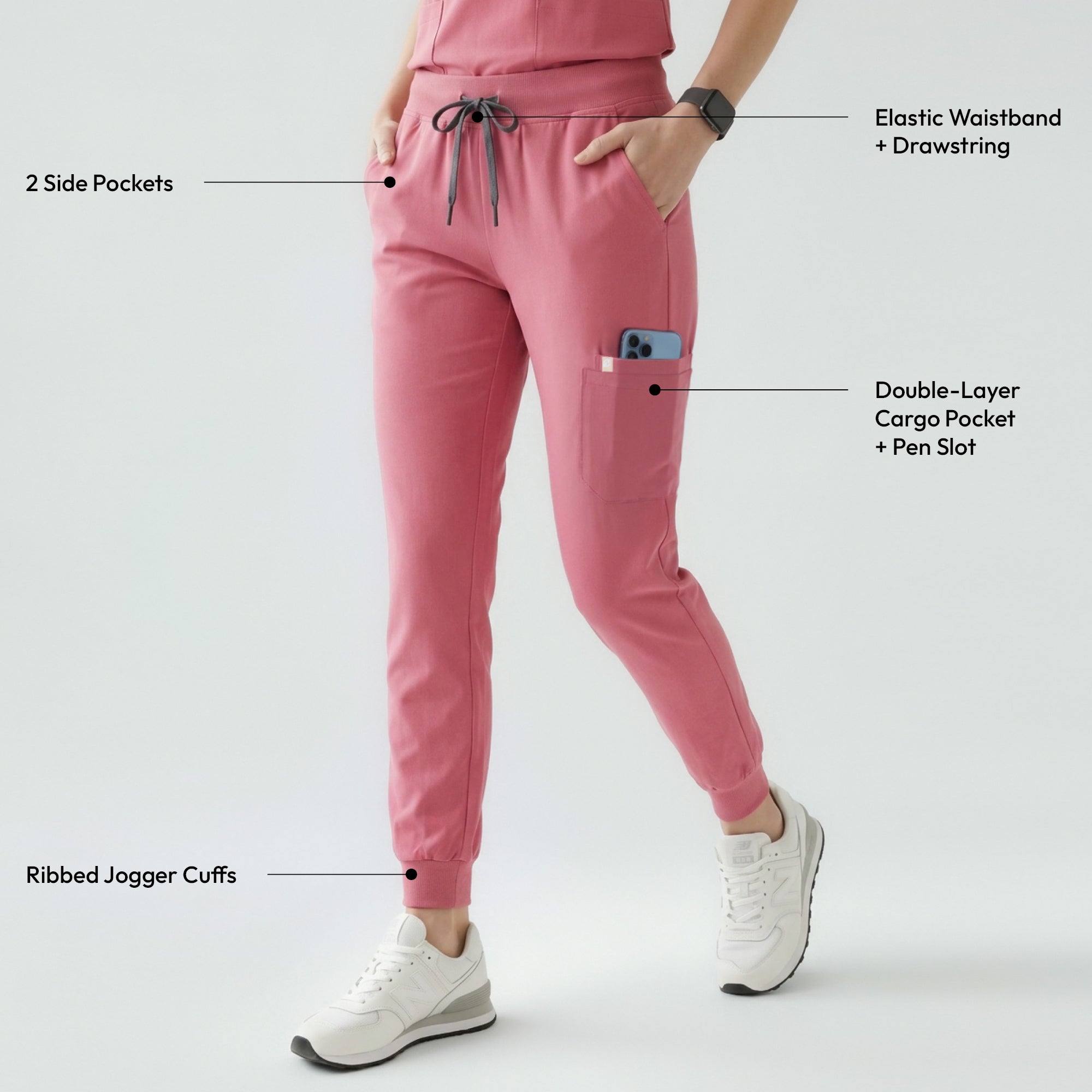 Zenir | Women's Easy-Fit Jogger Scrub Pants - Coral Pink