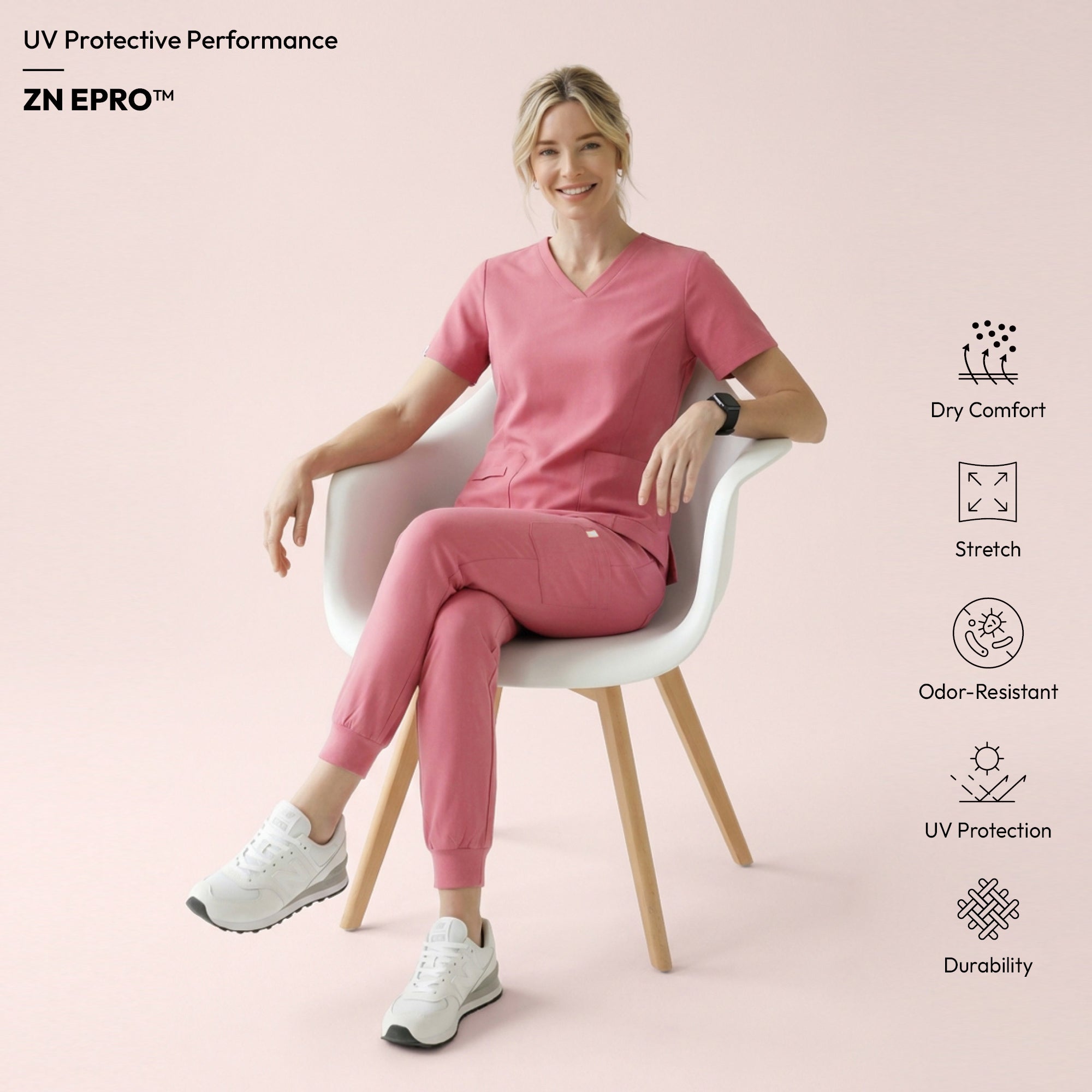 Zenir | Women's Easy-Fit Jogger Scrub Pants - Coral Pink