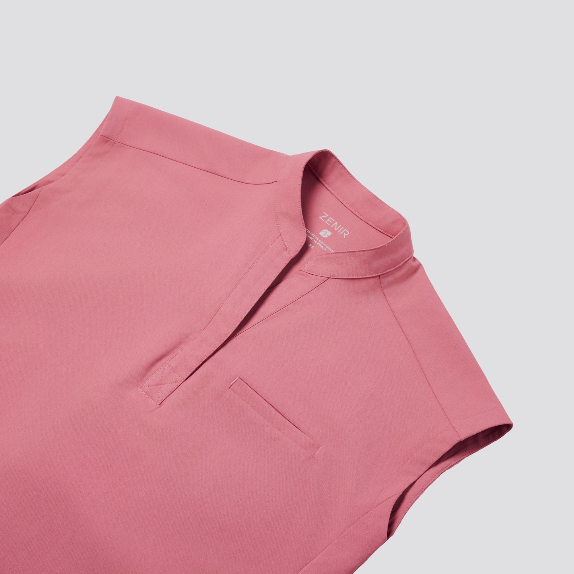 Zenir | Women's Mandarin Collar Scrub Top - Coral Pink