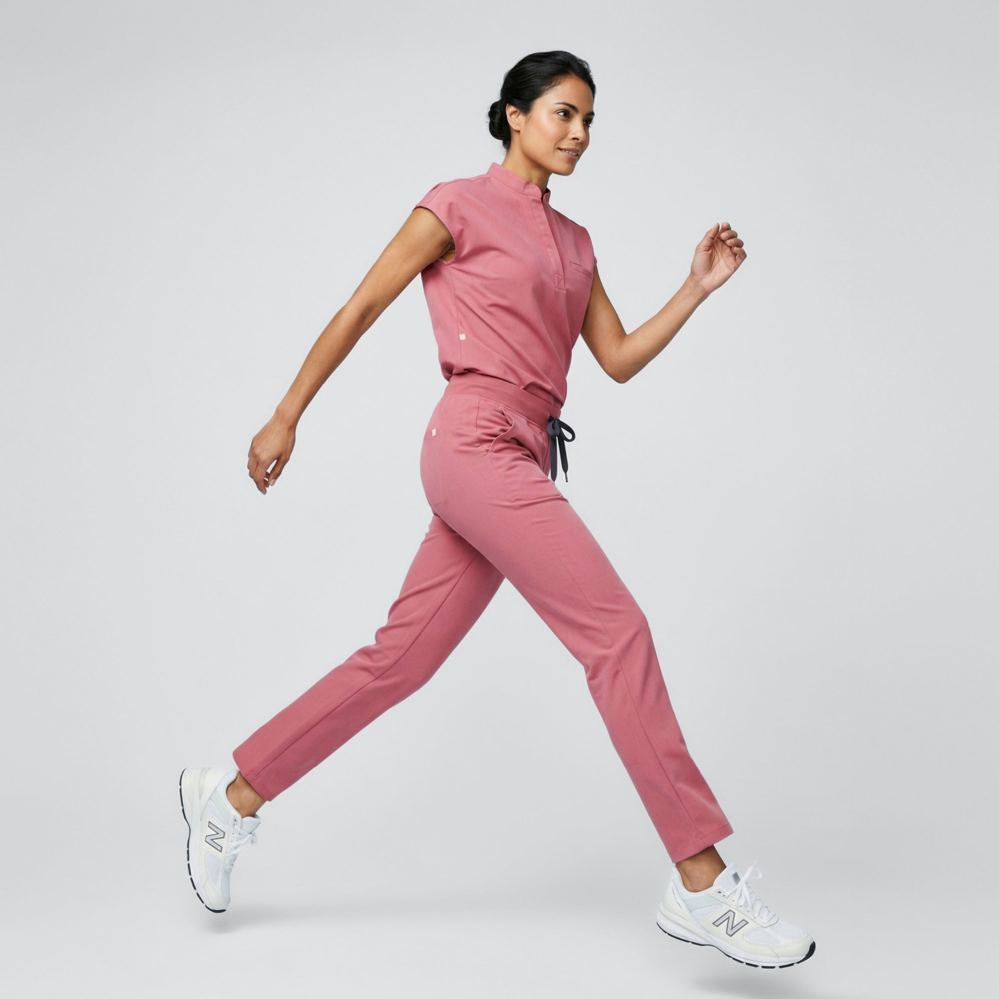 Zenir | Women's Mandarin Collar Scrub Top - Coral Pink