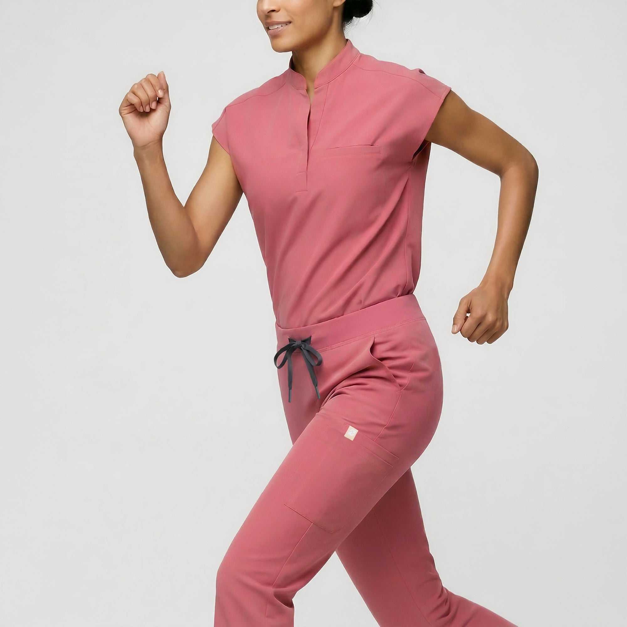 Zenir | Women's Mandarin Collar Scrub Top - Coral Pink