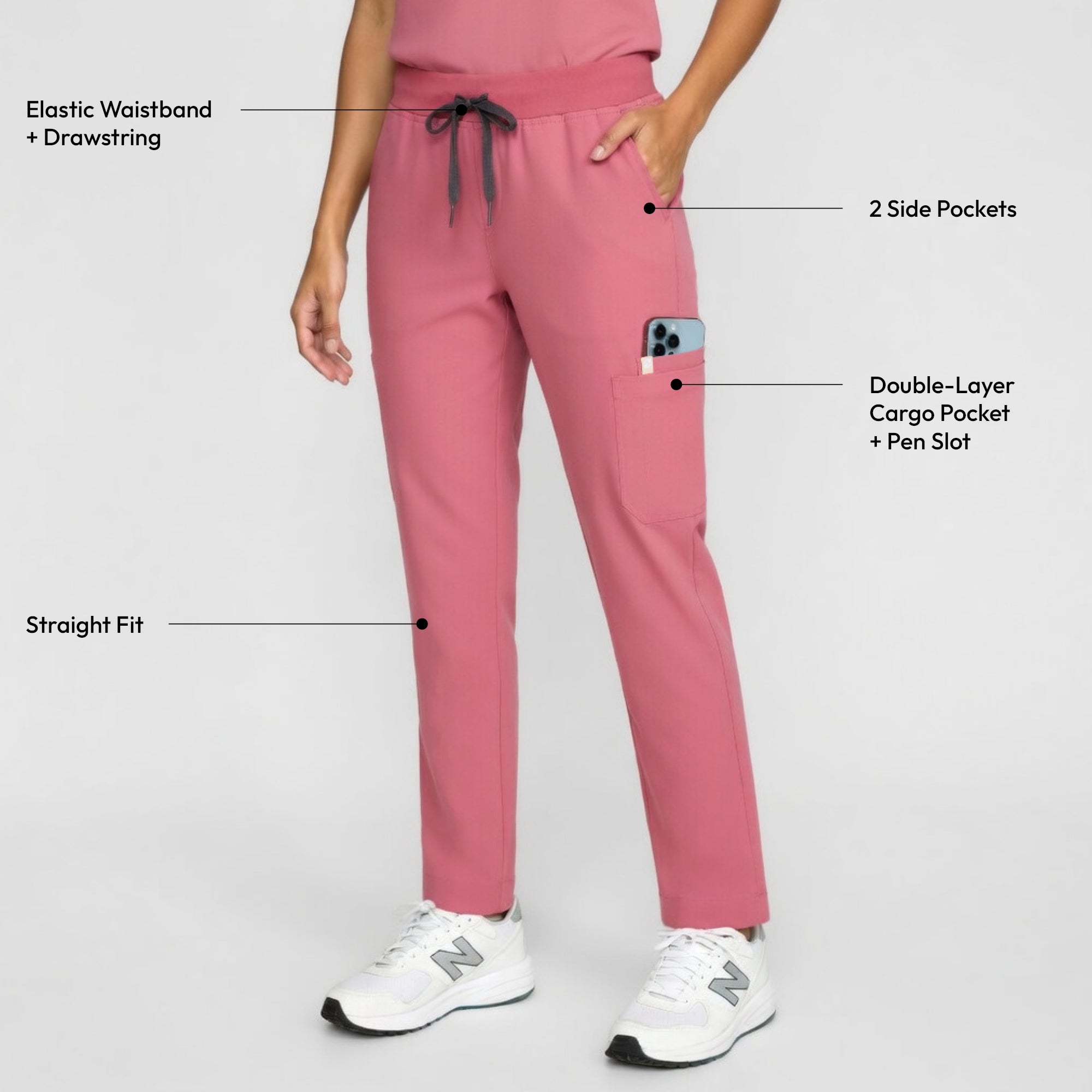 Zenir | Women's Signature Straight Scrub Pants - Coral Pink