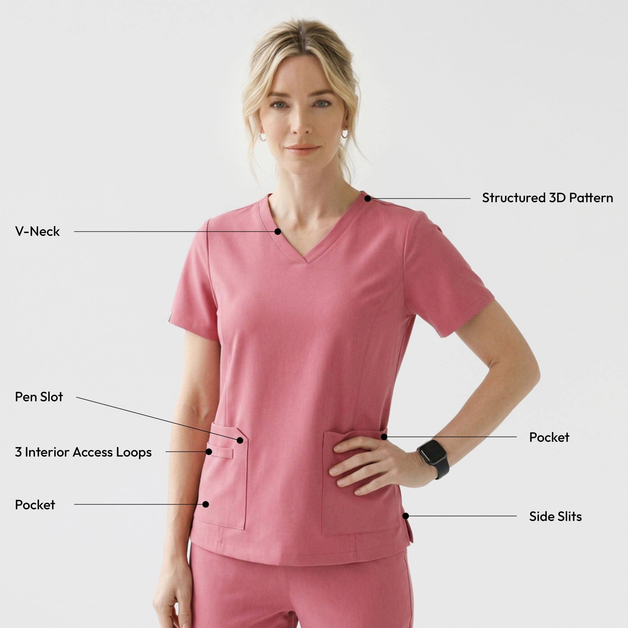Zenir | Women's VersaPocket Scrub Top - Coral Pink