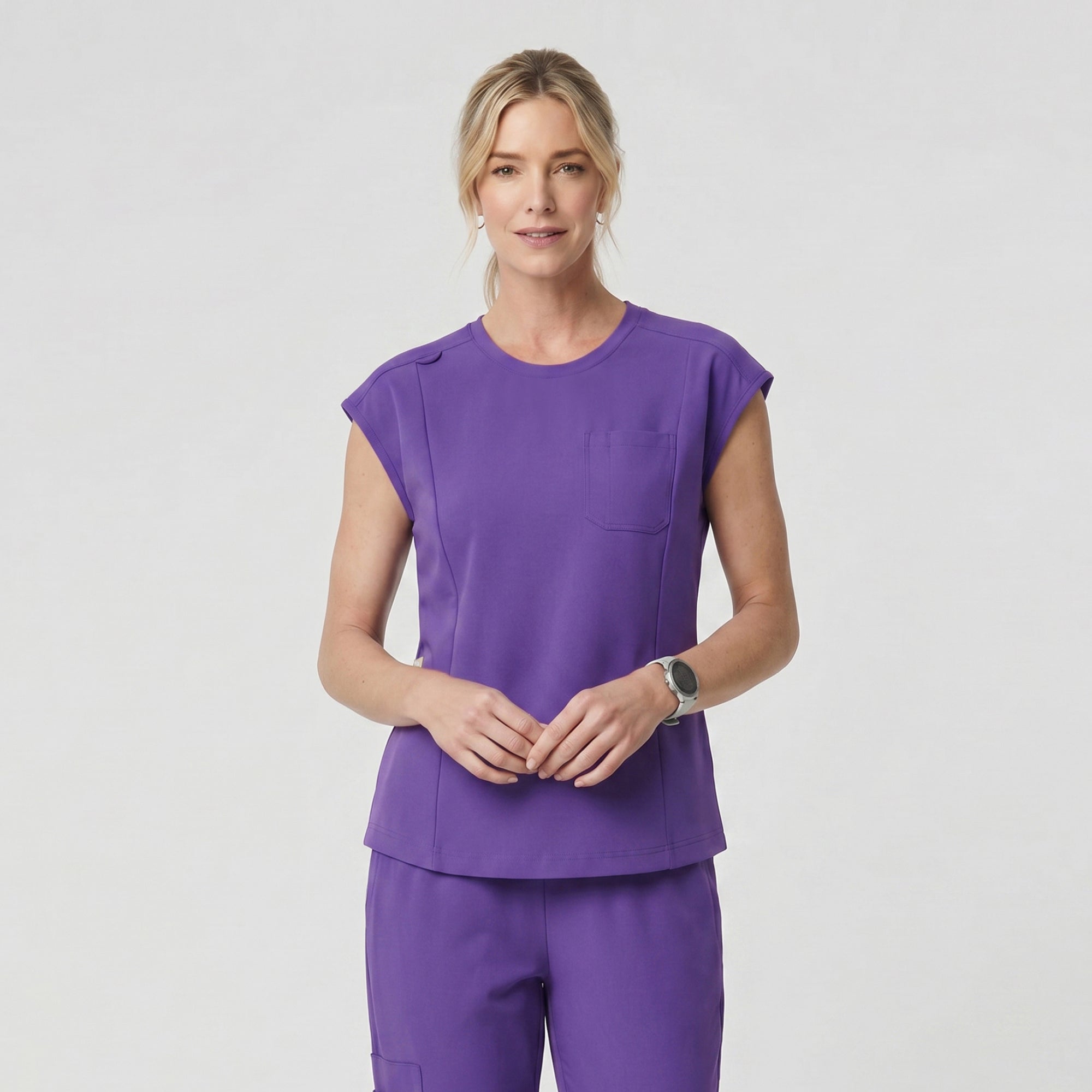 Zenir | Women's Soft Stretch Crewneck Scrub Top - Eggplant