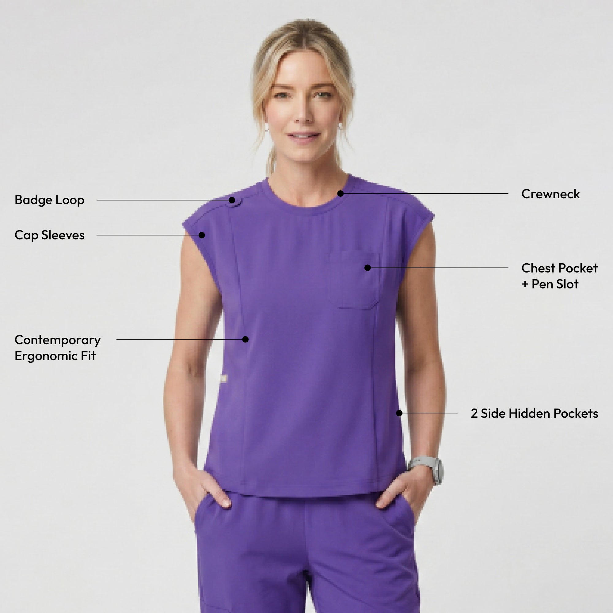 Zenir | Women's Soft Stretch Crewneck Scrub Top - Eggplant