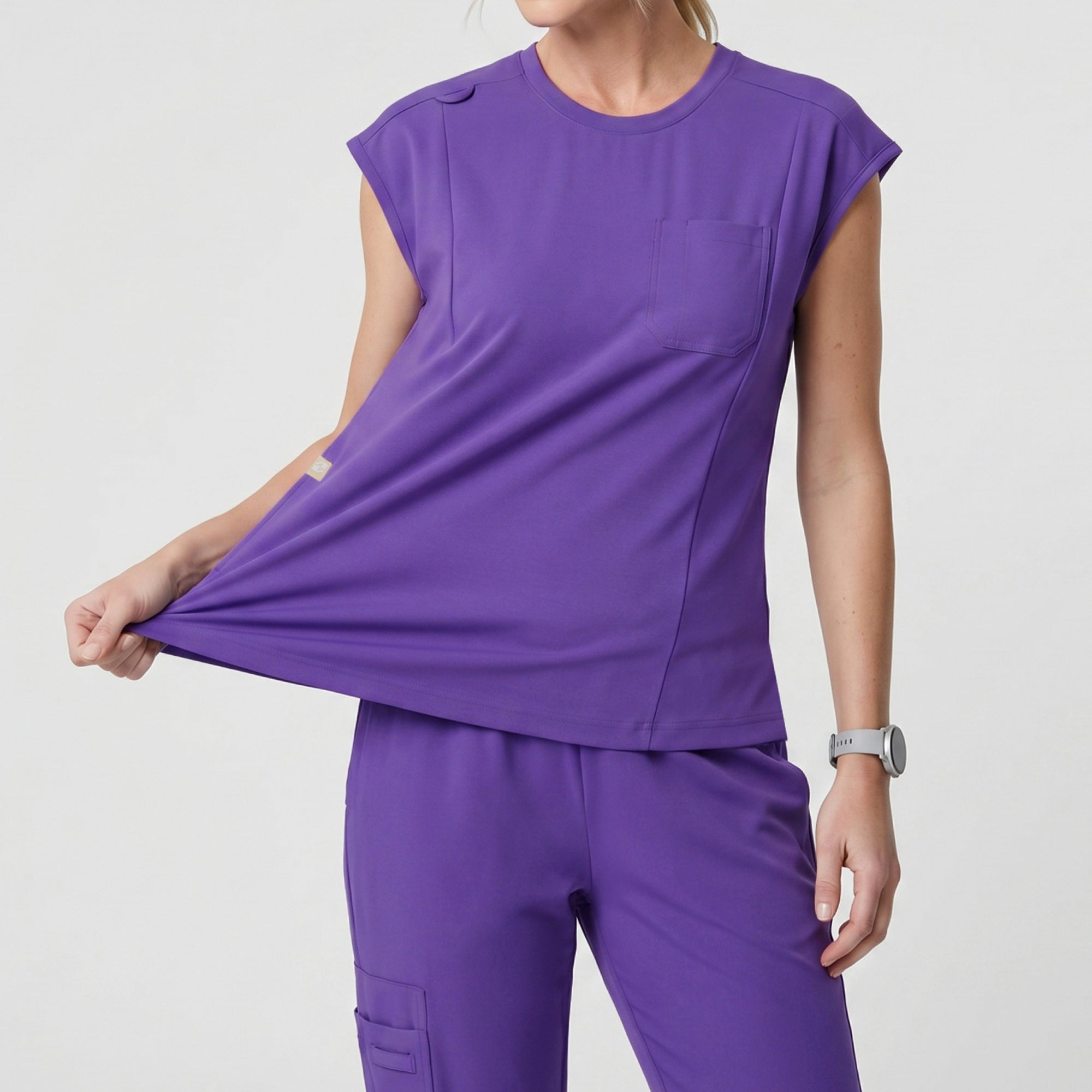 Zenir | Women's Soft Stretch Crewneck Scrub Top - Eggplant