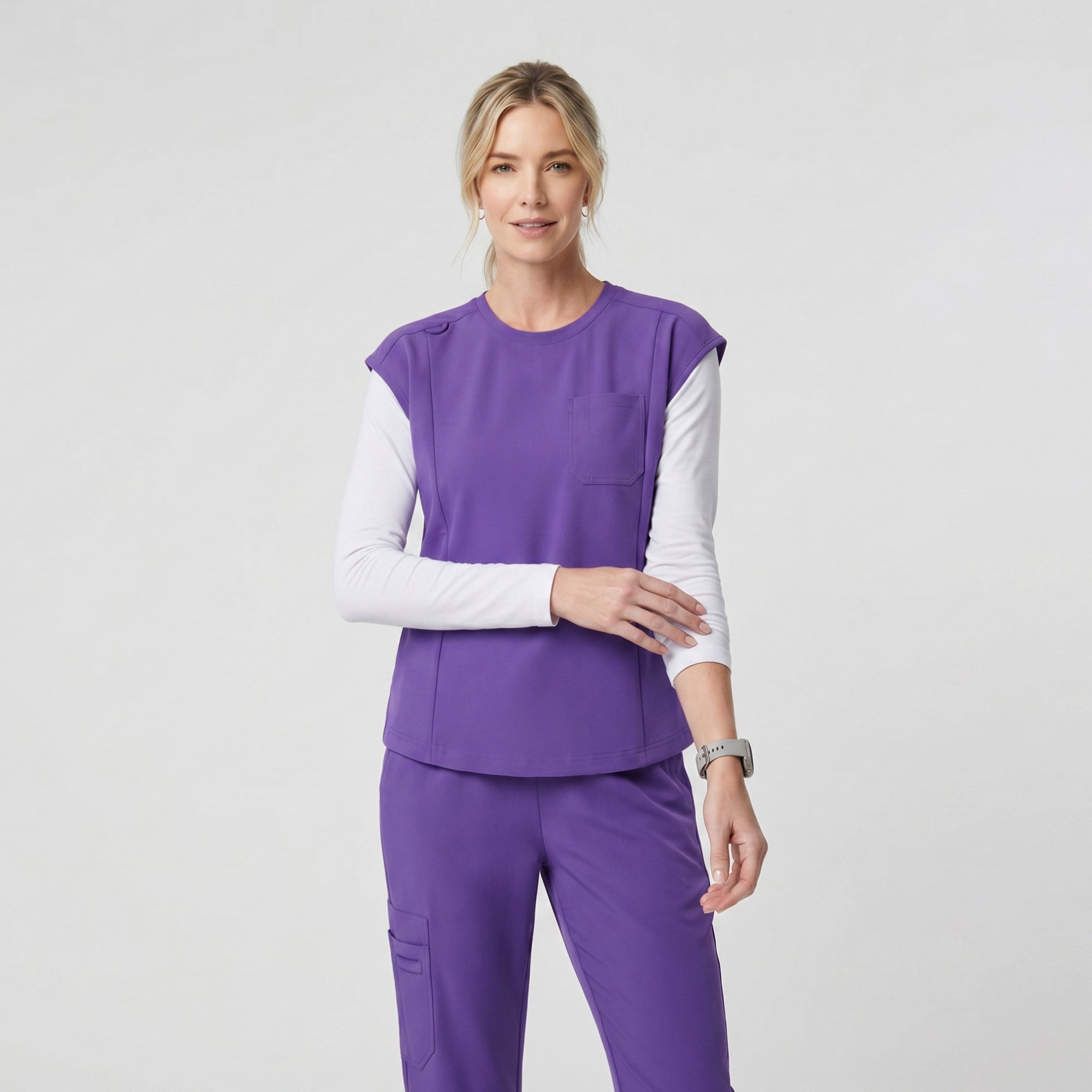Zenir | Women's Soft Stretch Crewneck Scrub Top - Eggplant