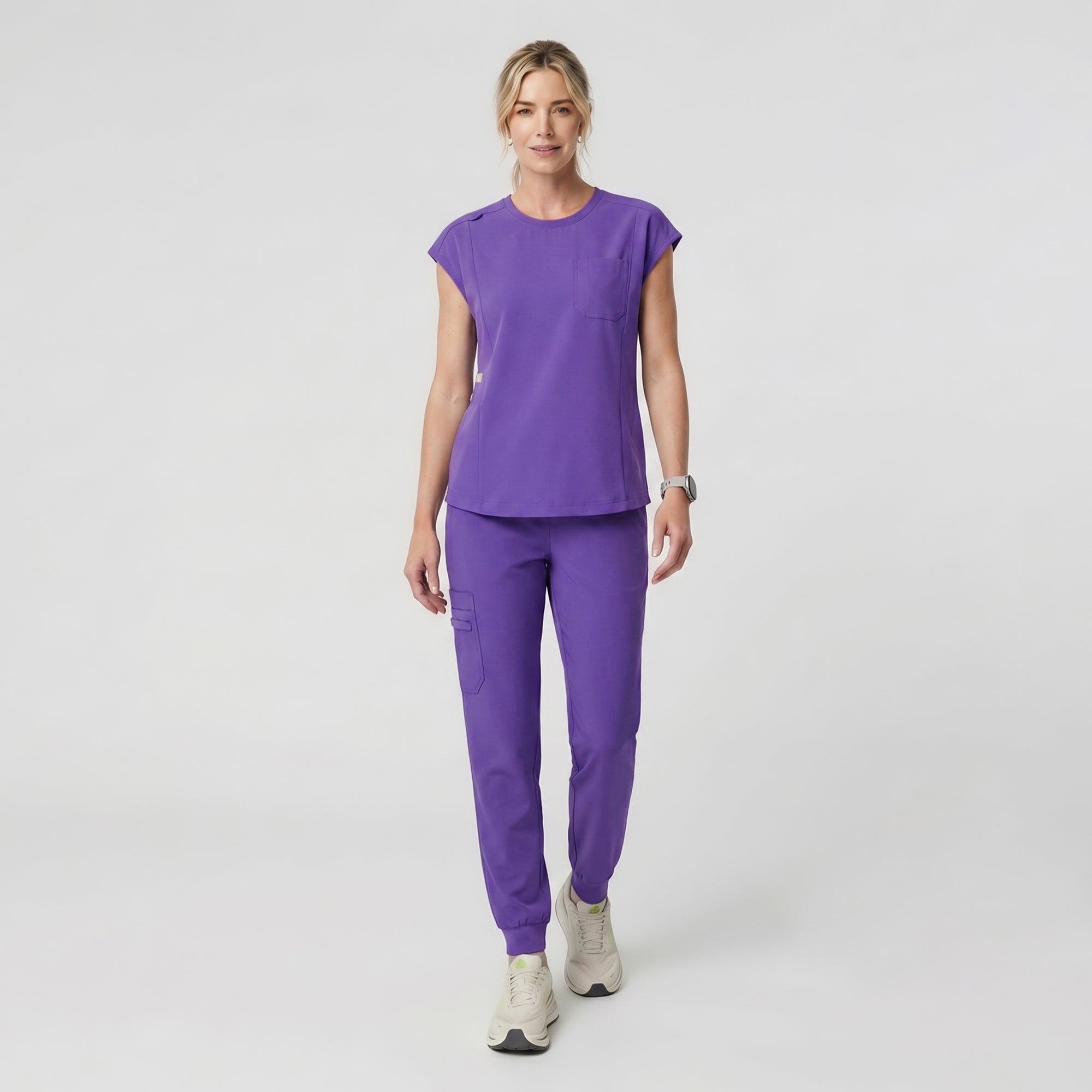 Zenir | Women's Soft Stretch Crewneck Scrub Top - Eggplant
