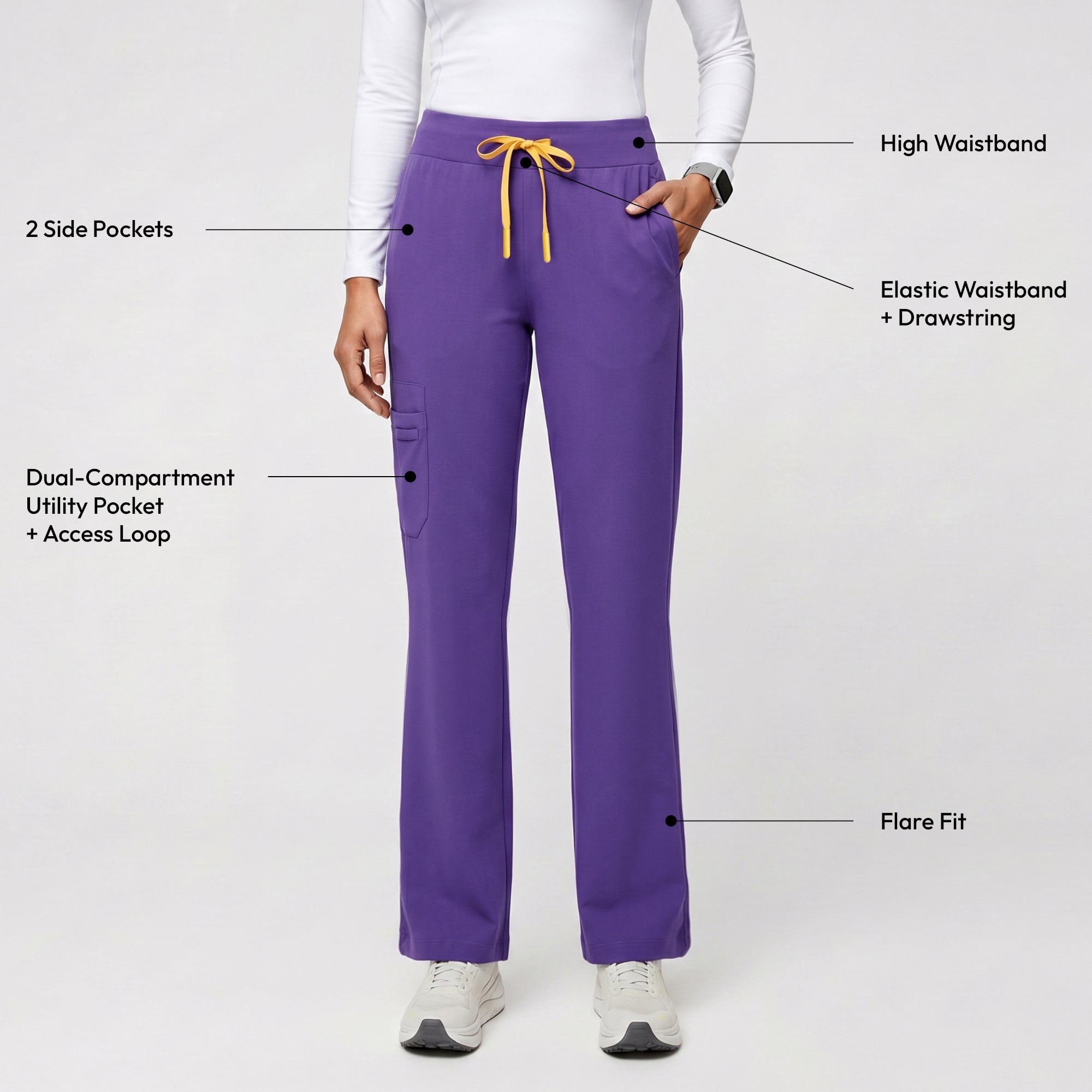 Zenir | Women's Soft Stretch High Waisted Flare Scrub Pants - Eggplant