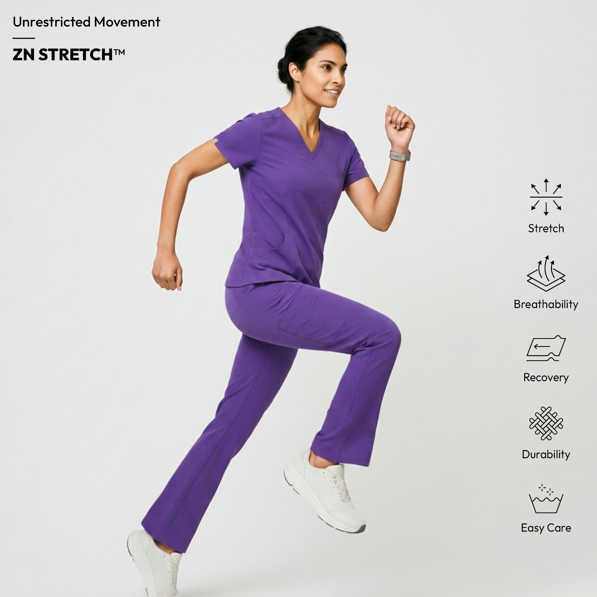 Zenir | Women's Soft Stretch High Waisted Flare Scrub Pants - Eggplant