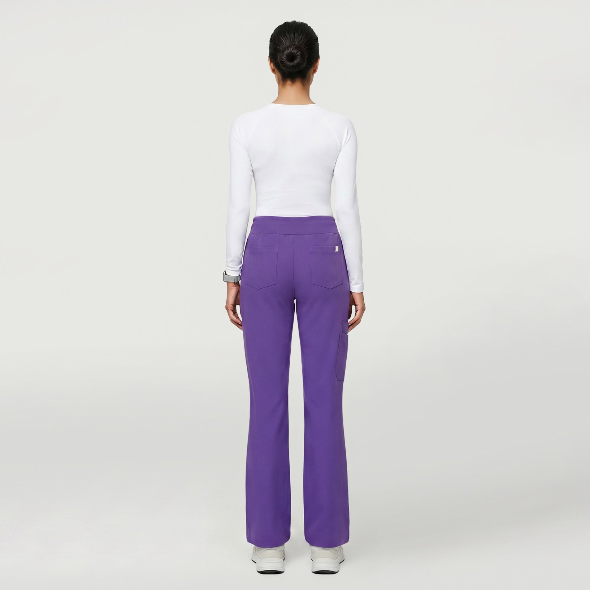 Zenir | Women's Soft Stretch High Waisted Flare Scrub Pants - Eggplant