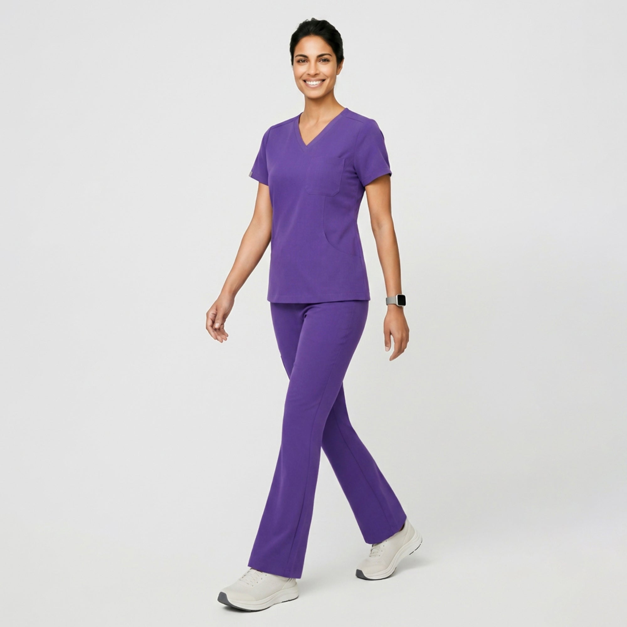 Zenir | Women's Soft Stretch High Waisted Flare Scrub Pants - Eggplant