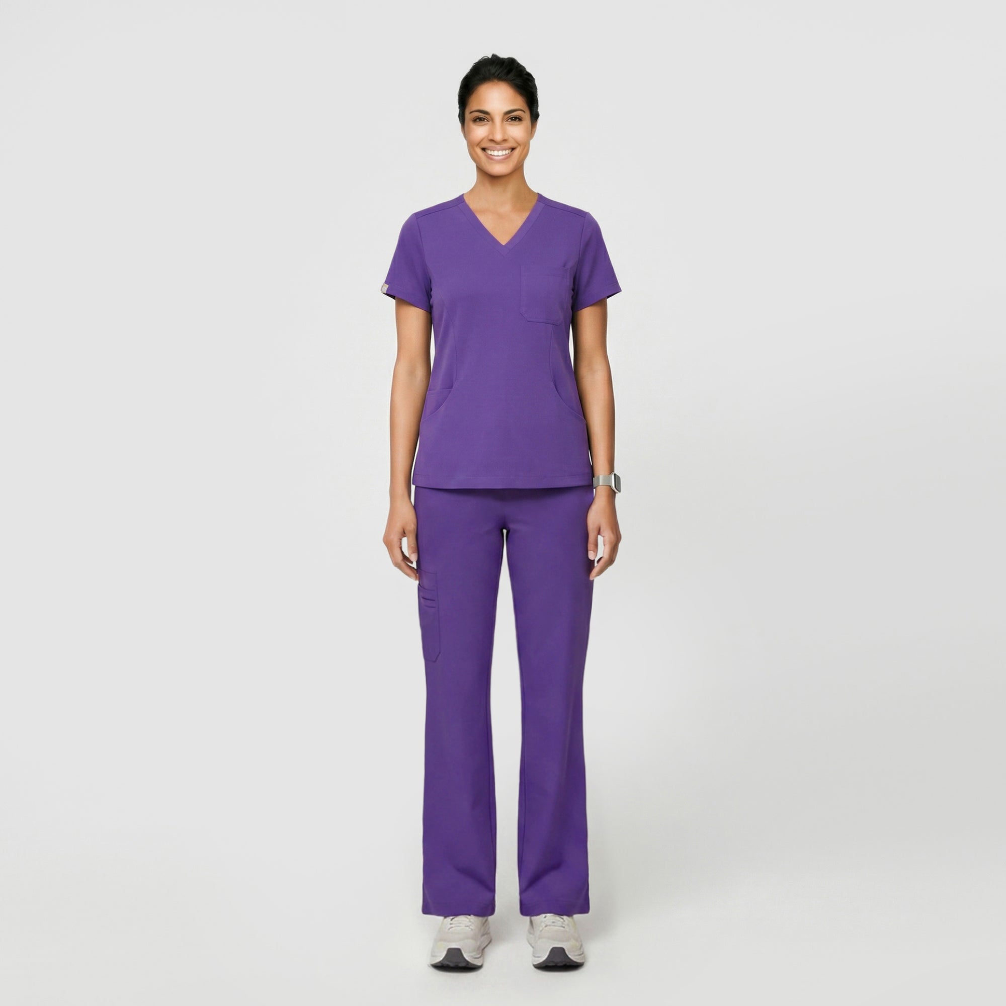 Zenir | Women's Soft Stretch High Waisted Flare Scrub Pants - Eggplant