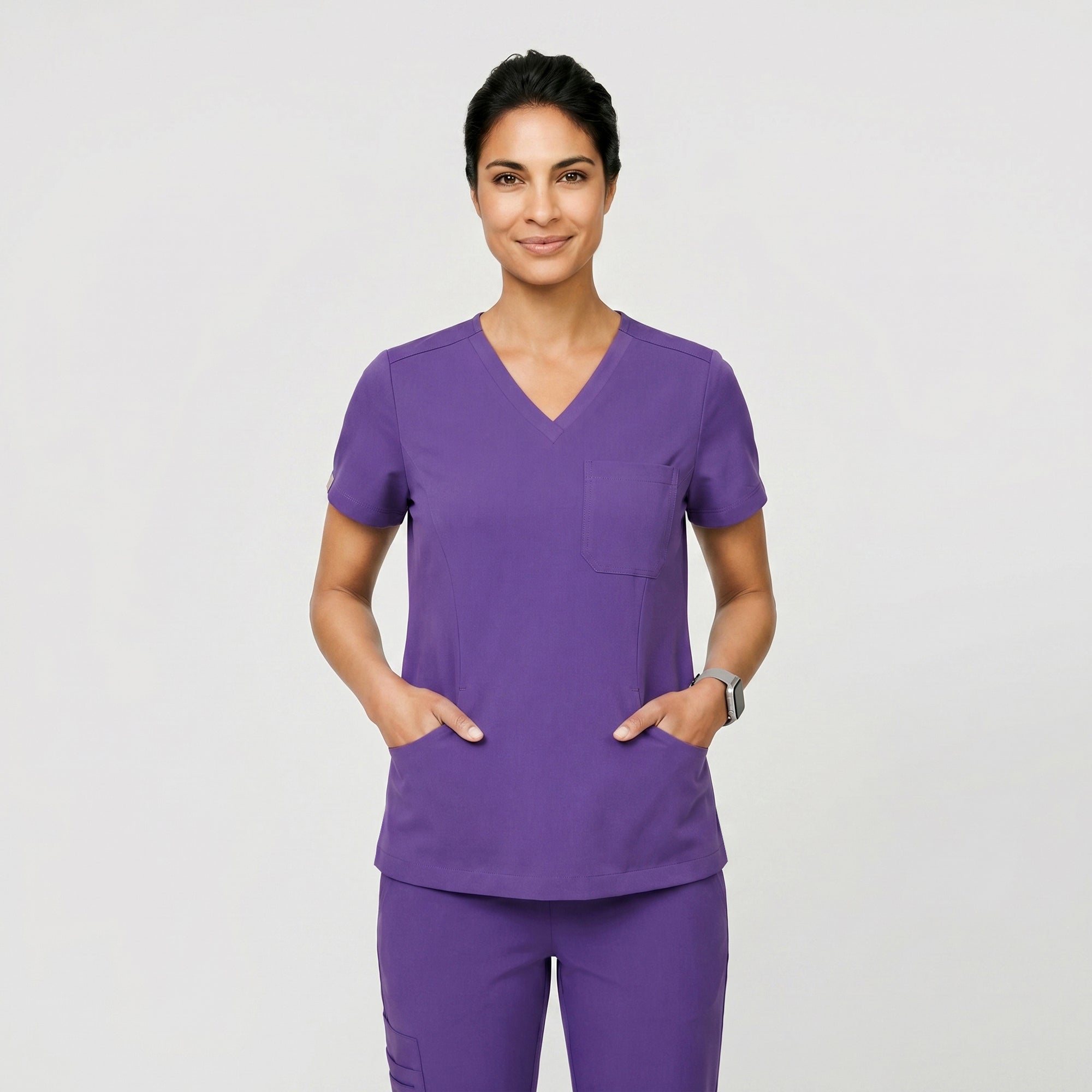Zenir | Women's Soft Stretch High Waisted Flare Scrub Pants - Eggplant