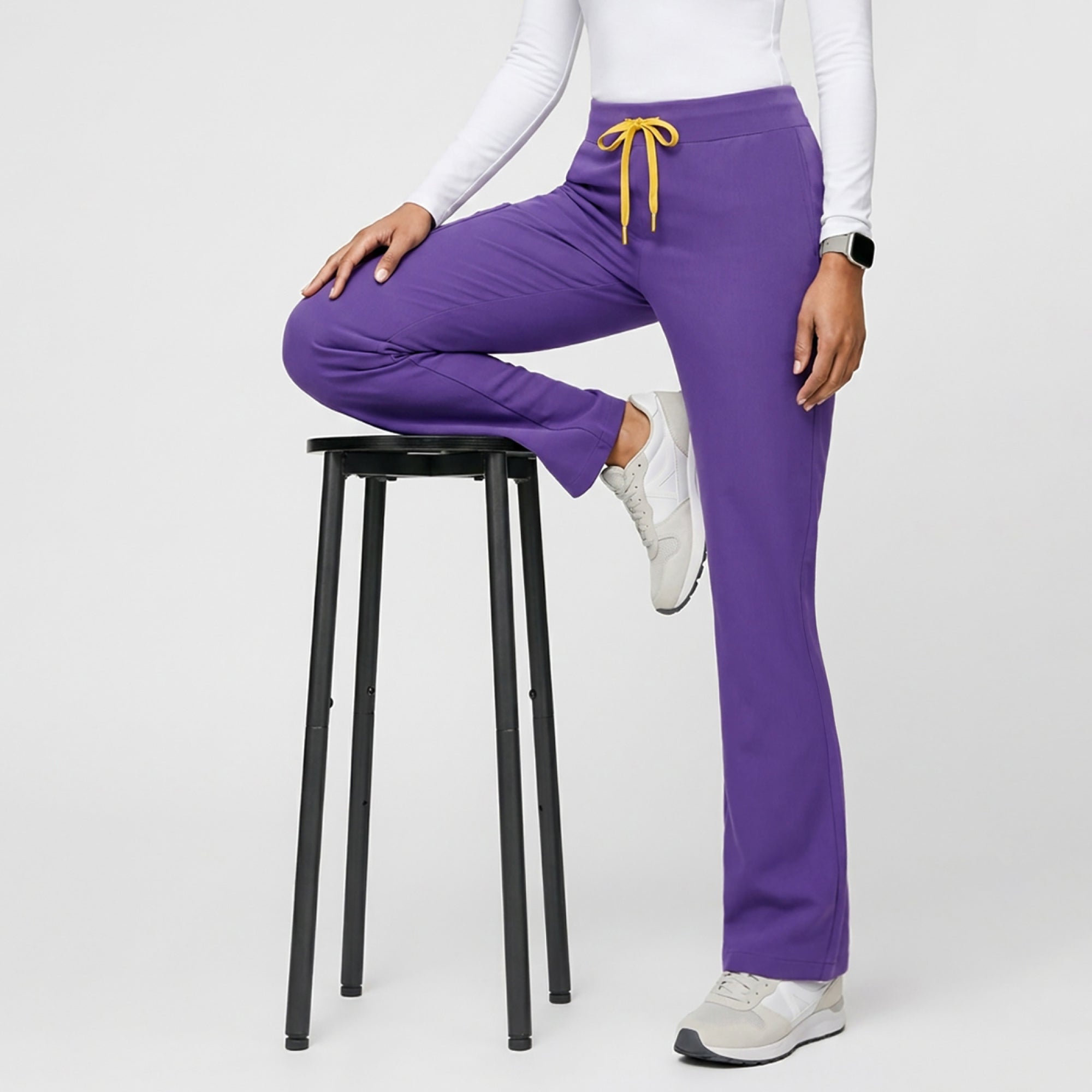 Zenir | Women's Soft Stretch High Waisted Flare Scrub Pants - Eggplant