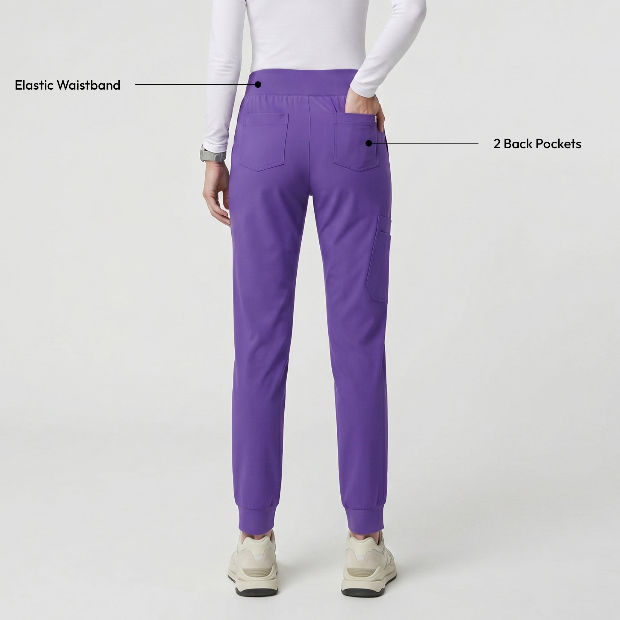 Zenir | Women's Soft Stretch High Waisted Jogger Scrub Pants - Eggplant