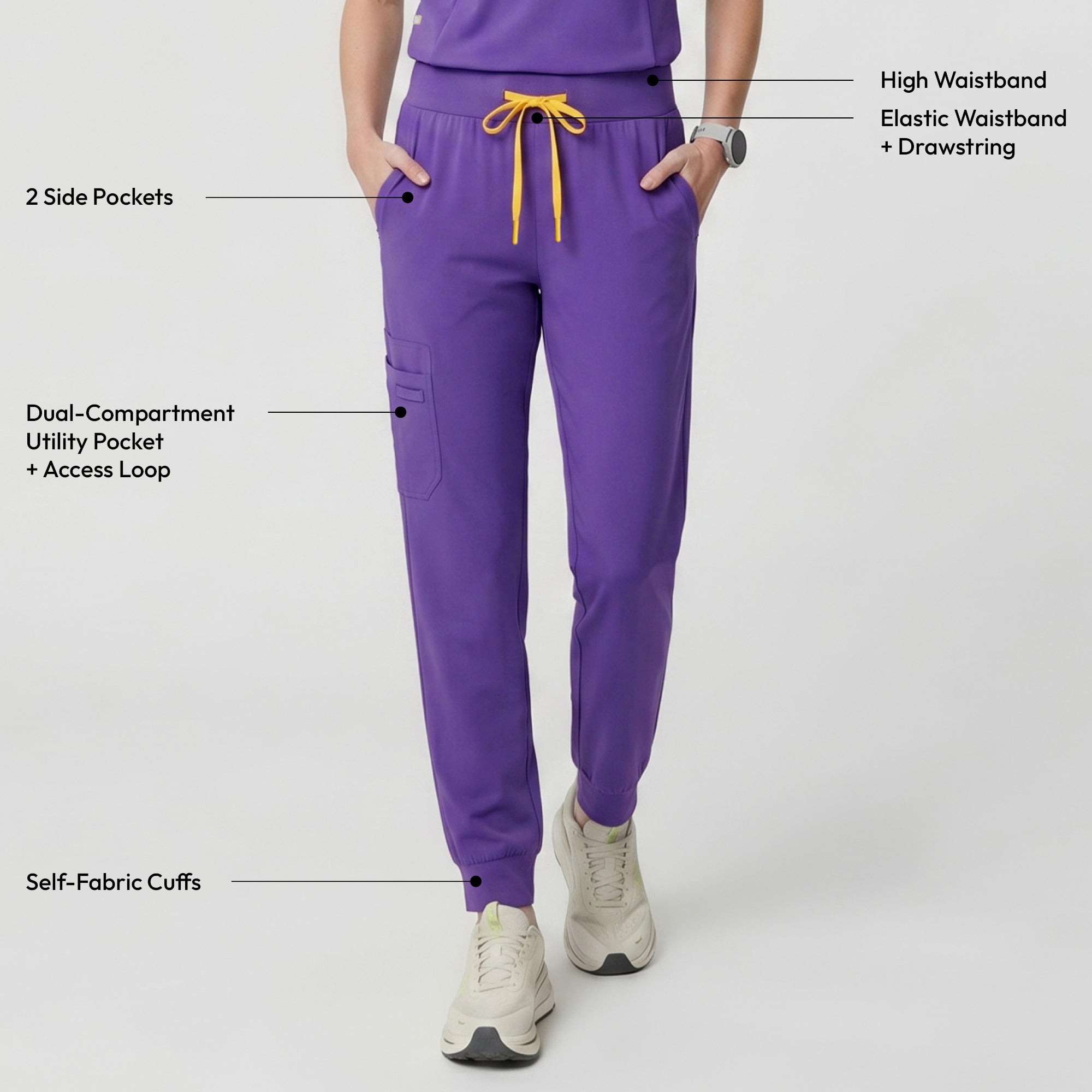 Zenir | Women's Soft Stretch High Waisted Jogger Scrub Pants - Eggplant