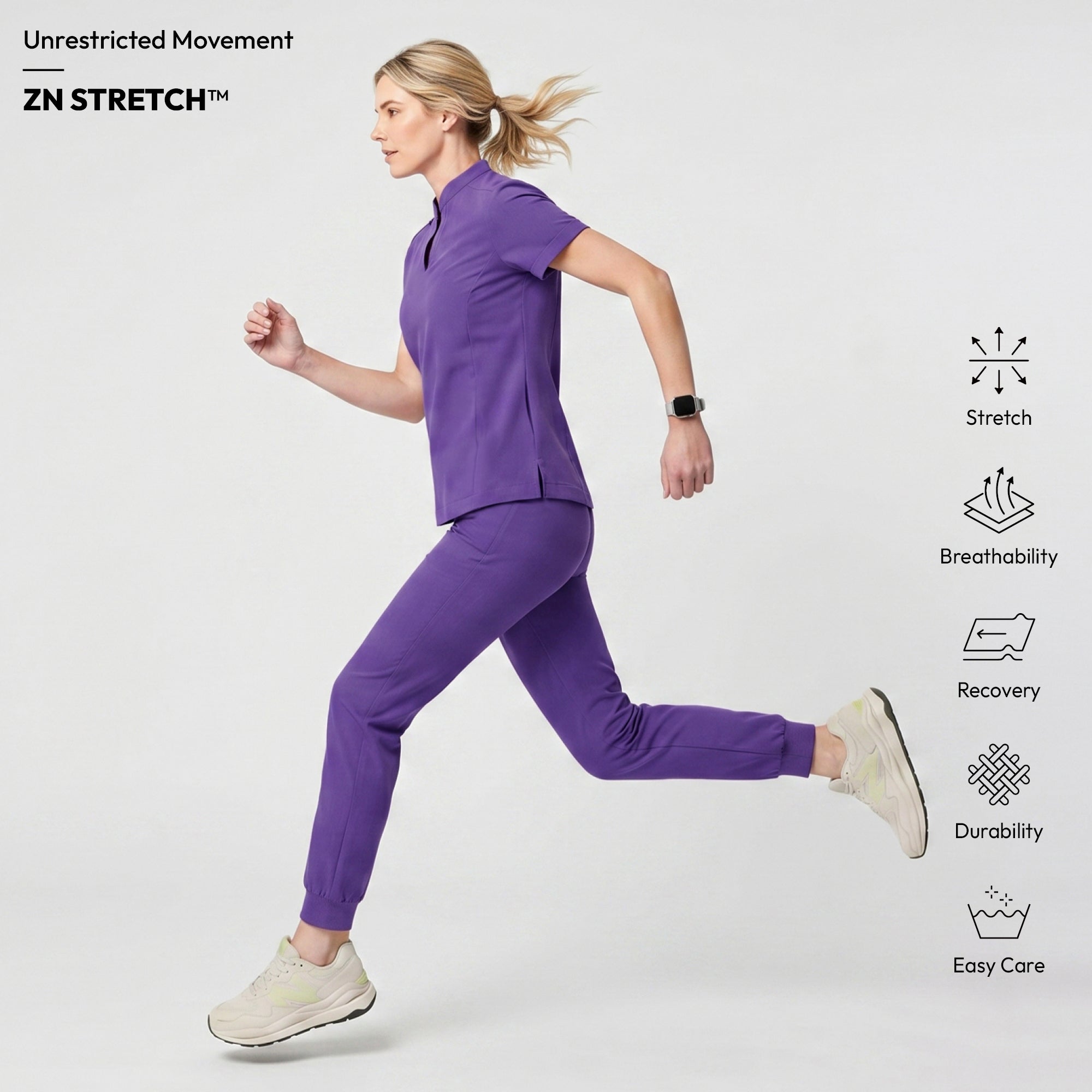 Zenir | Women's Soft Stretch Notched Scrub Top - Eggplant
