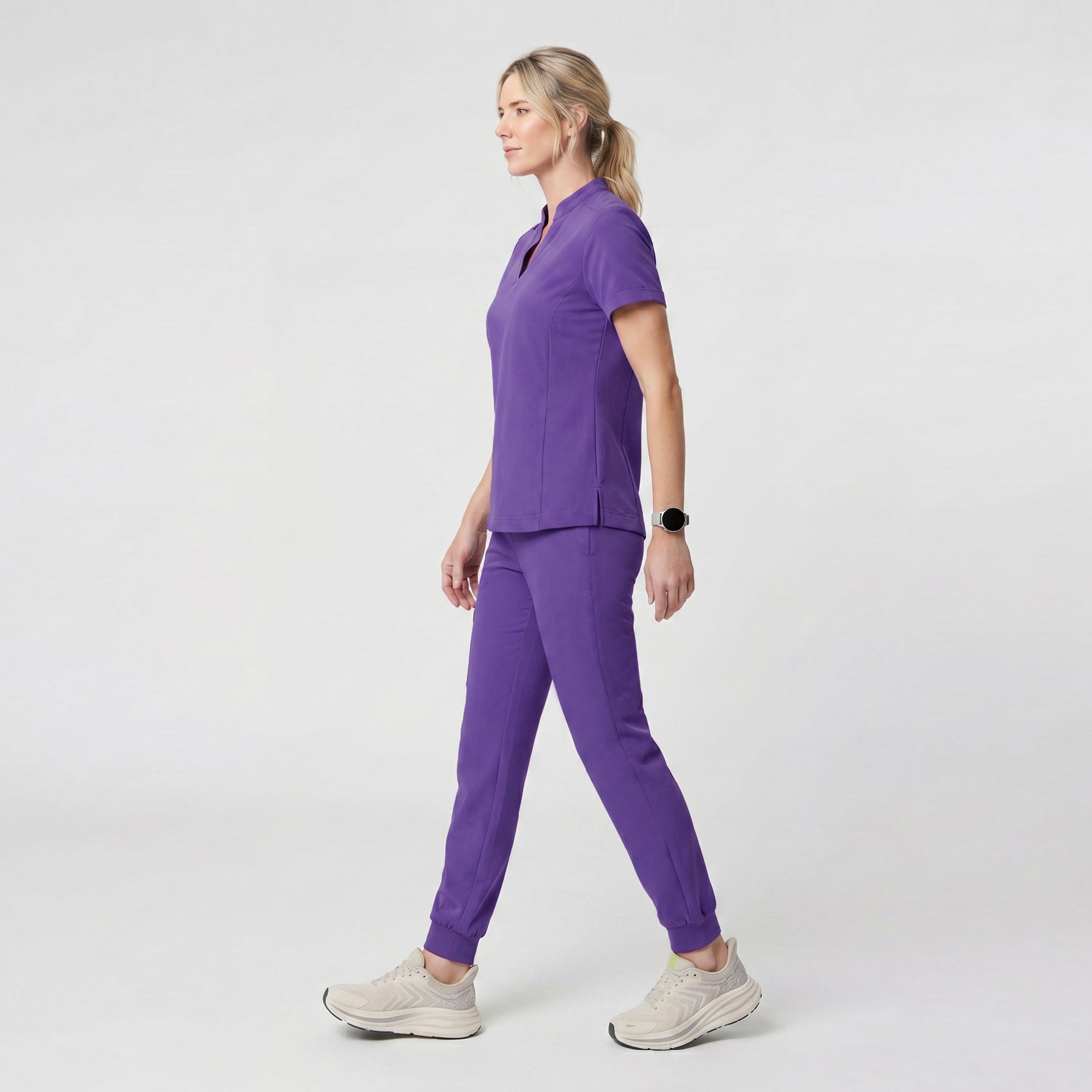 Zenir | Women's Soft Stretch Notched Scrub Top - Eggplant