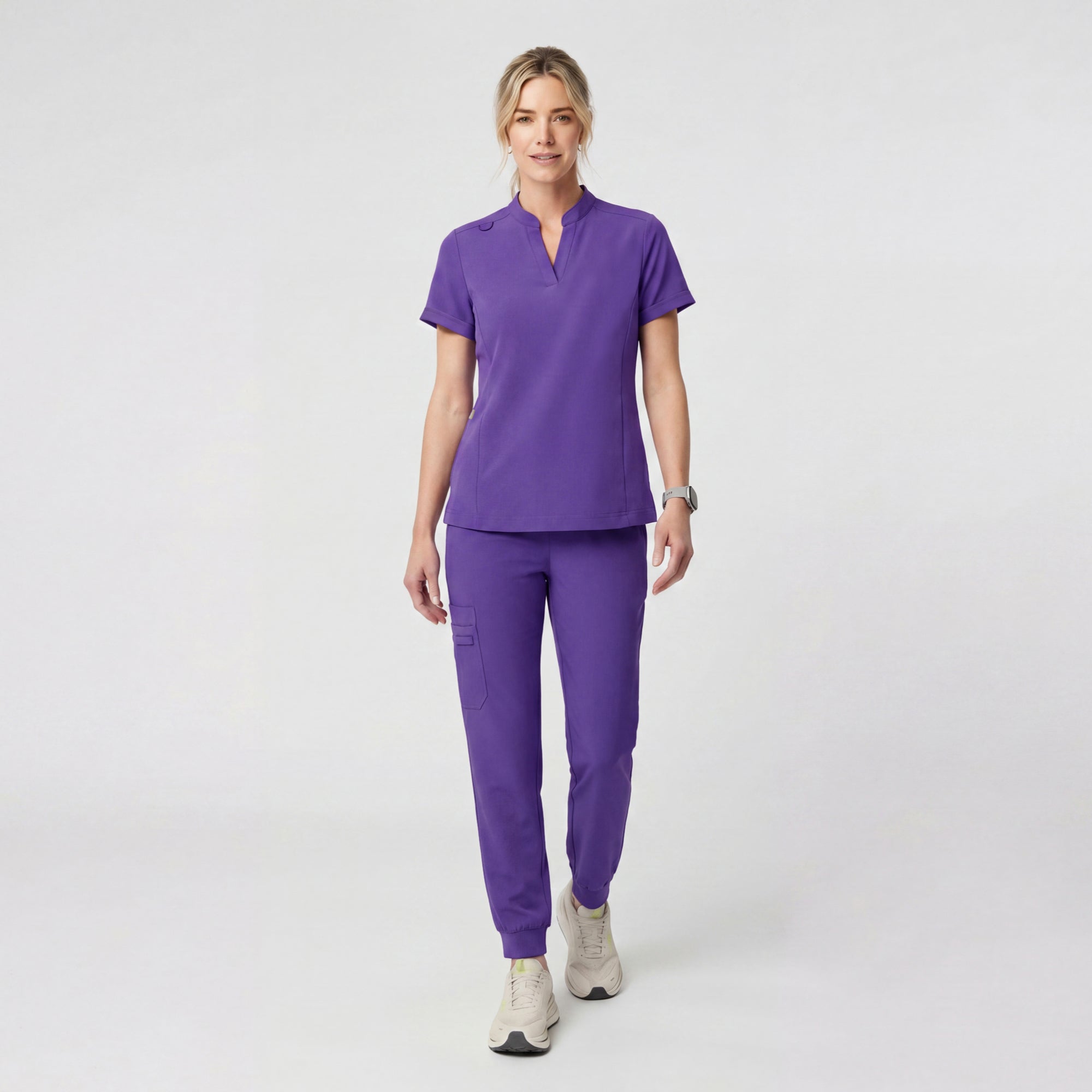 Zenir | Women's Soft Stretch Notched Scrub Top - Eggplant