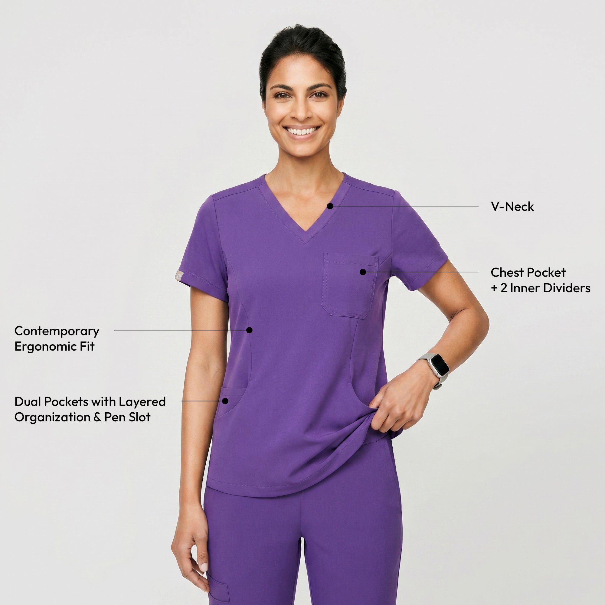 Zenir | Women's Soft Stretch Scrub Top - Eggplant