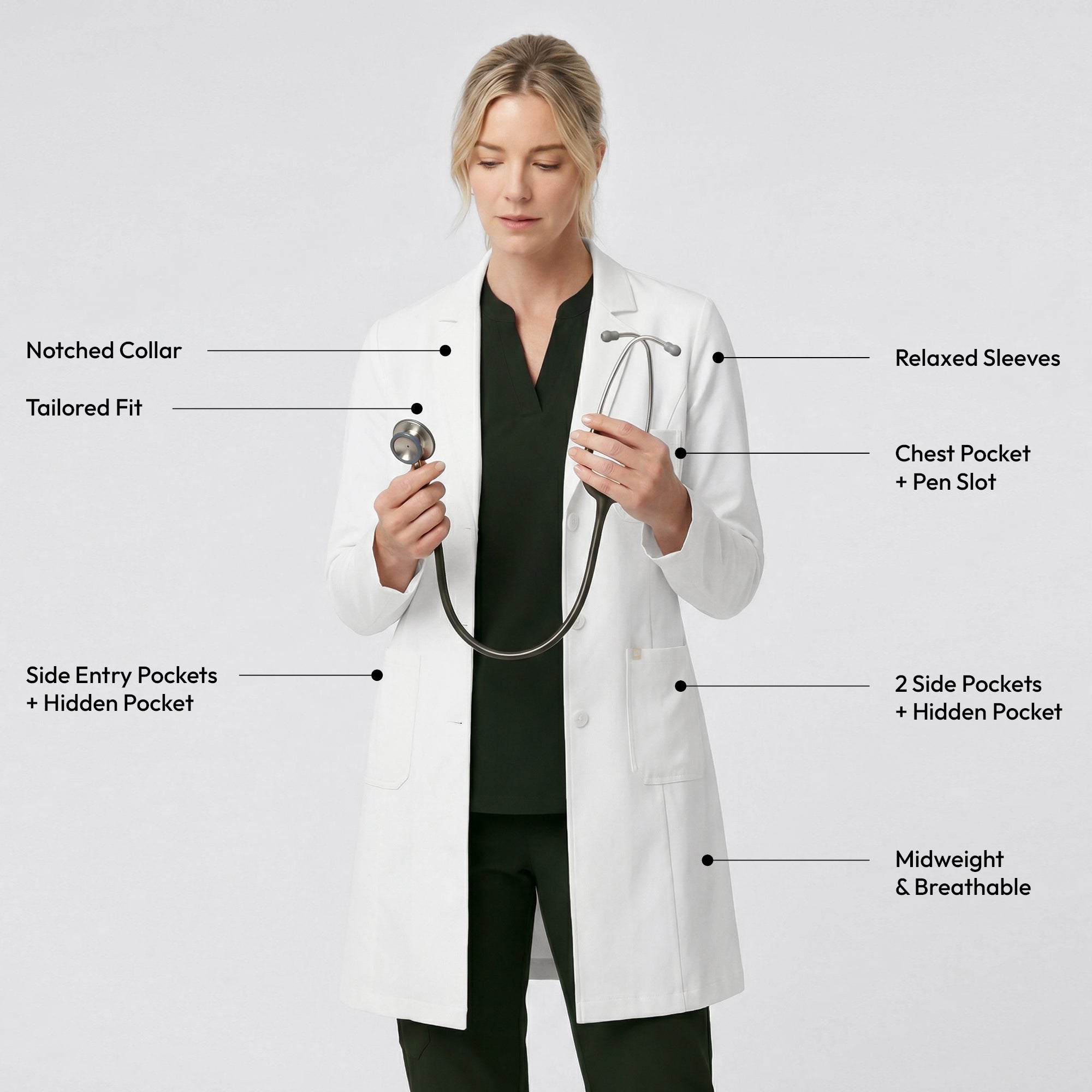 Zenir | Structured Nuevo Long Lab Coat LCW-203 - Ivory White