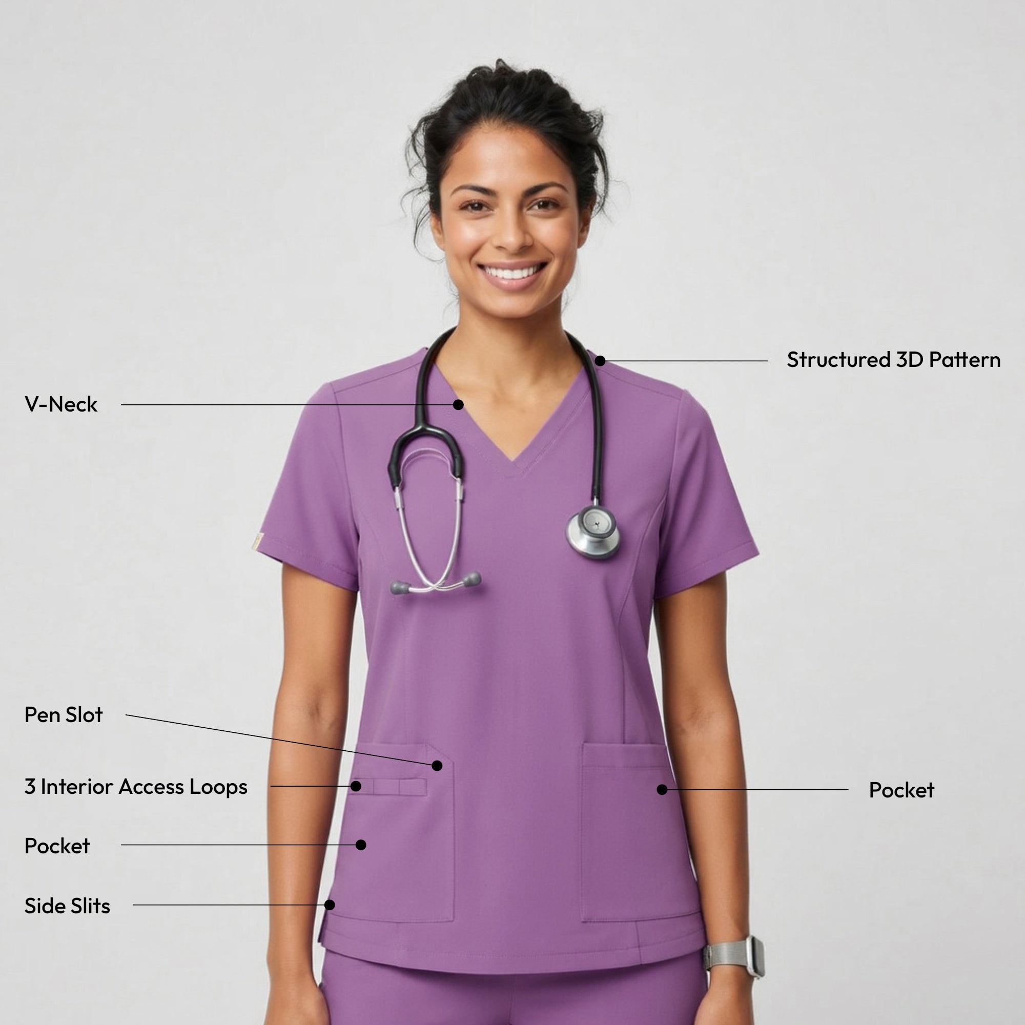 Zenir | Women's VersaPocket Scrub Top - Mauve Pink