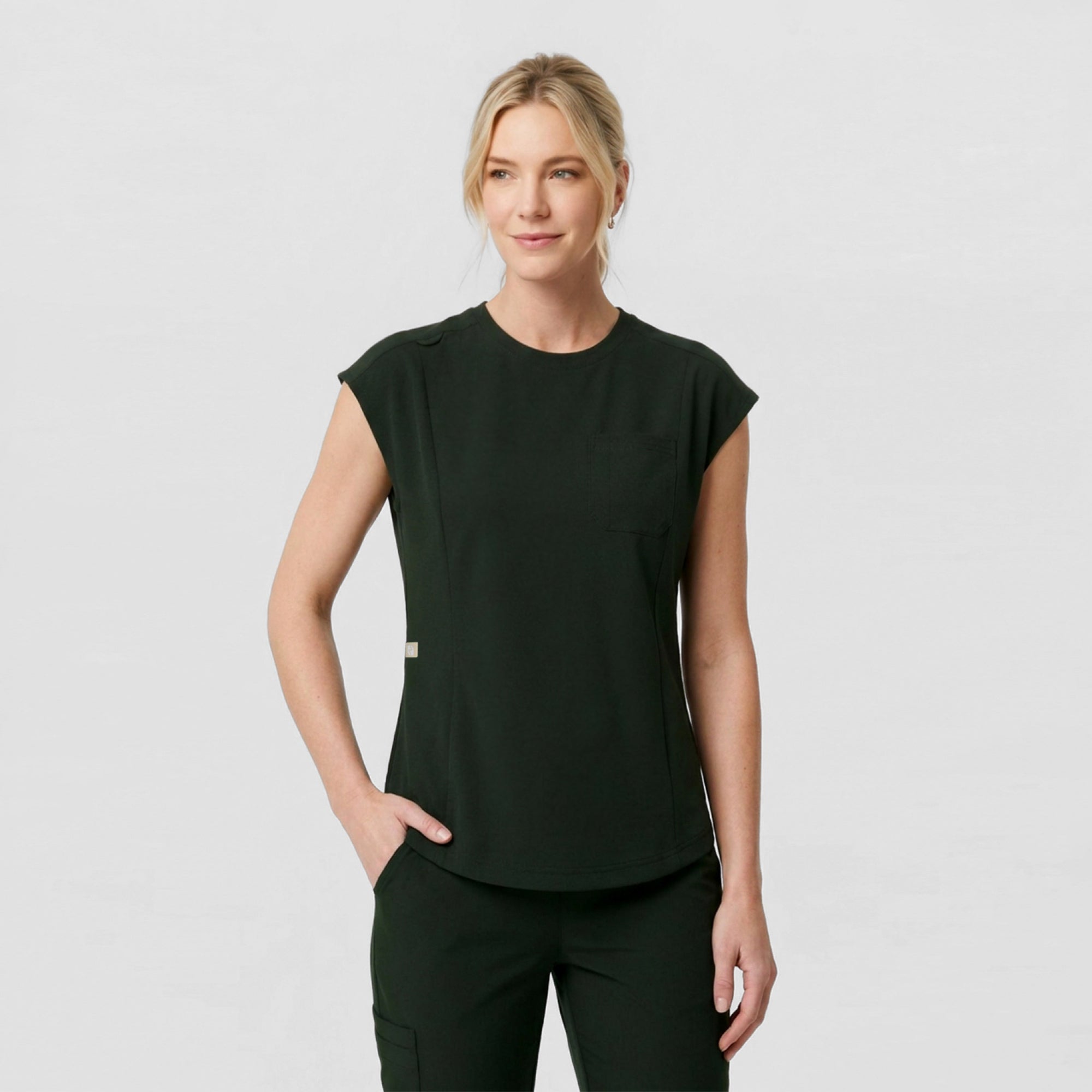 Zenir | Women's Soft Stretch Crewneck Scrub Top - Olive Green