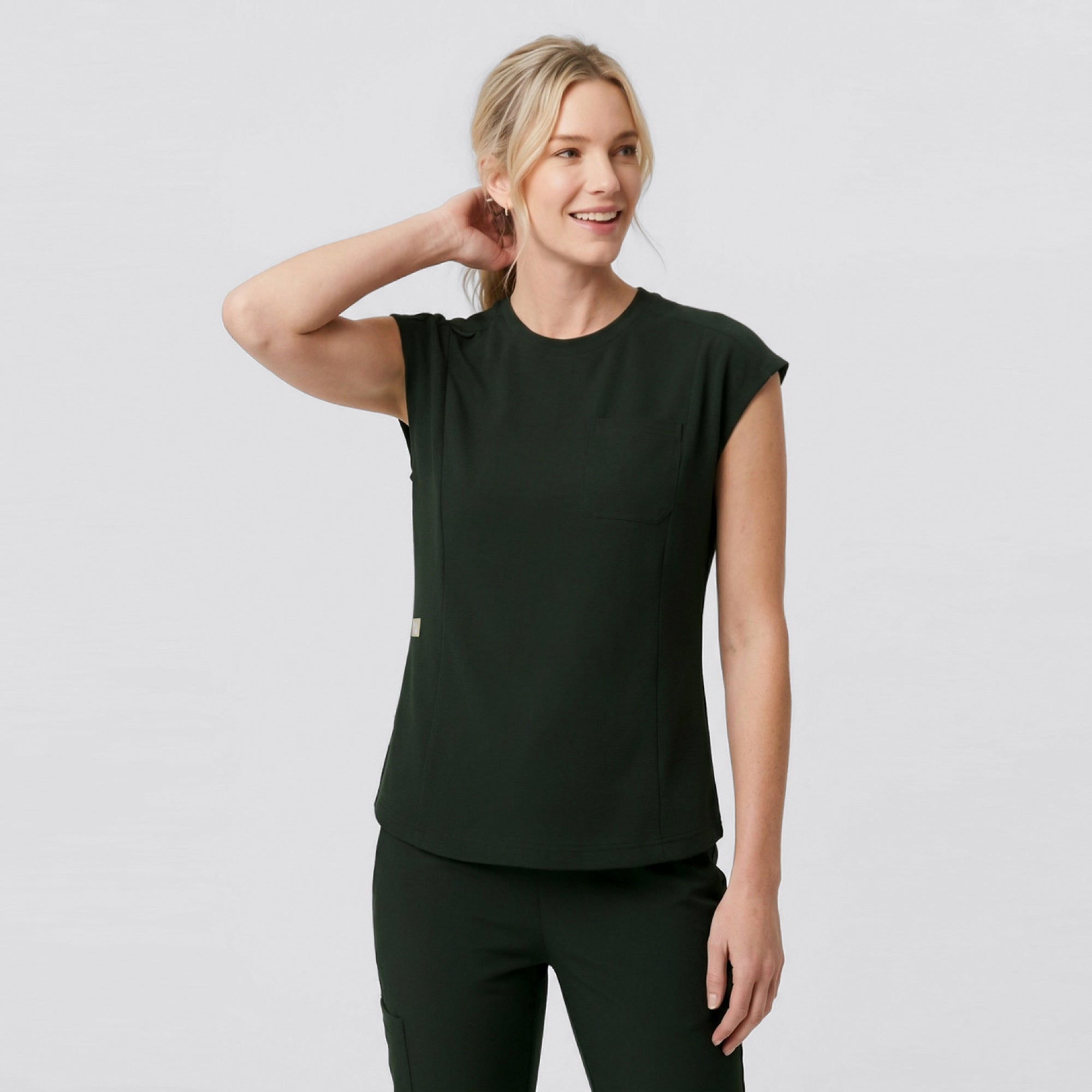 Zenir | Women's Soft Stretch Crewneck Scrub Top - Olive Green