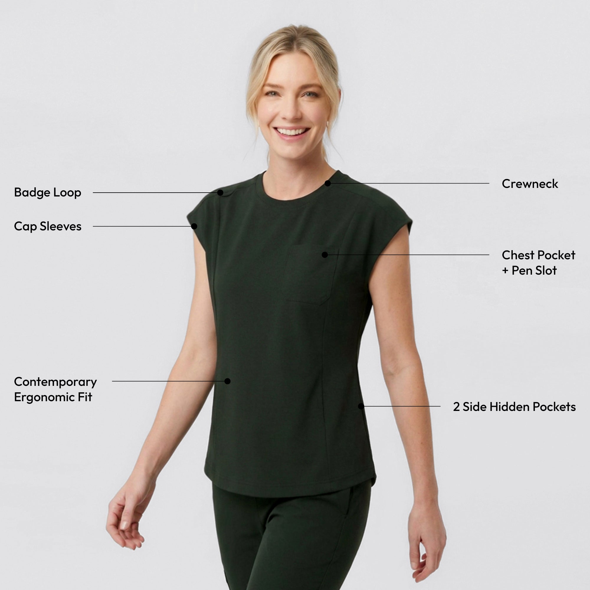 Zenir | Women's Soft Stretch Crewneck Scrub Top - Olive Green