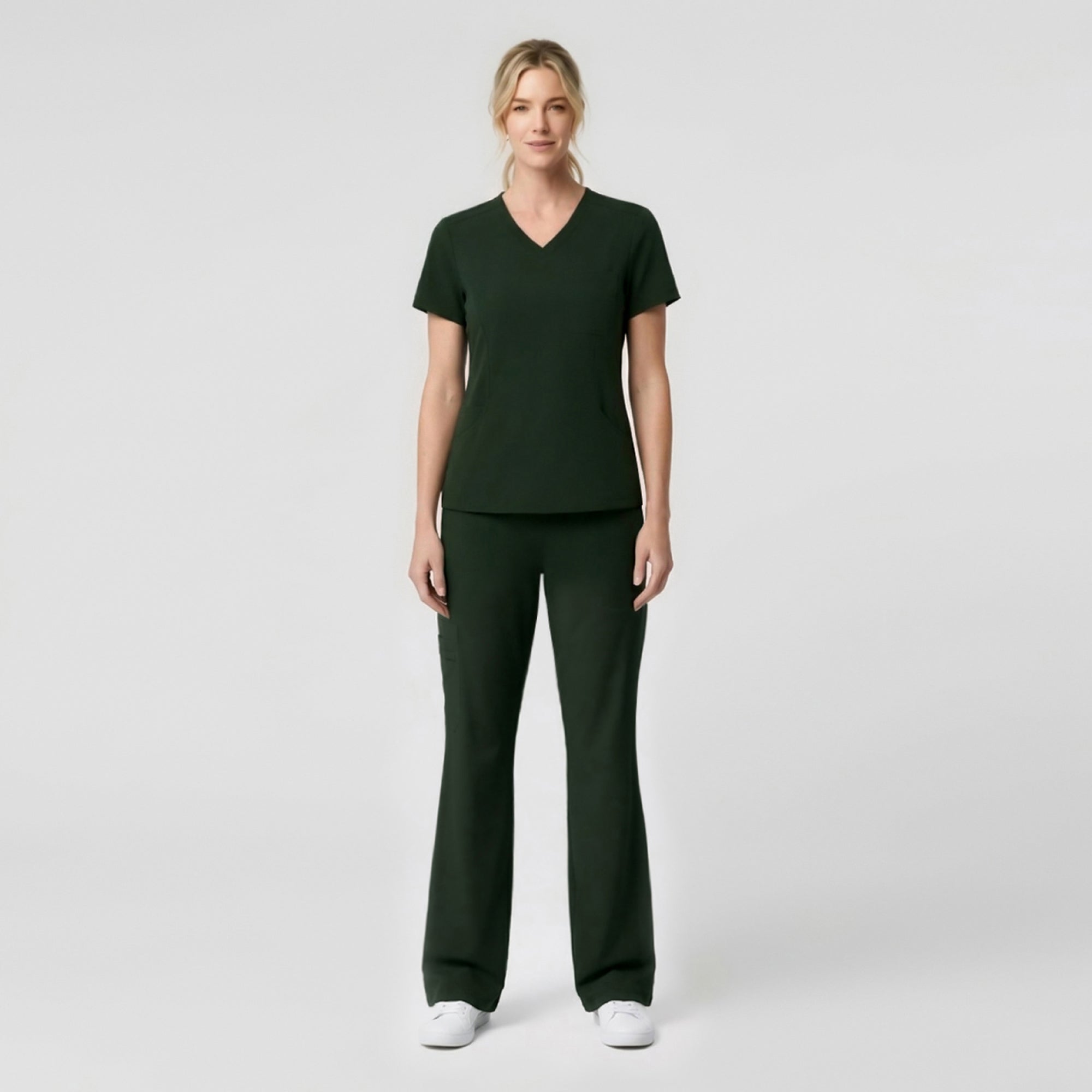 Zenir | Women's Soft Stretch High Waisted Flare Scrub Pants - Olive Green